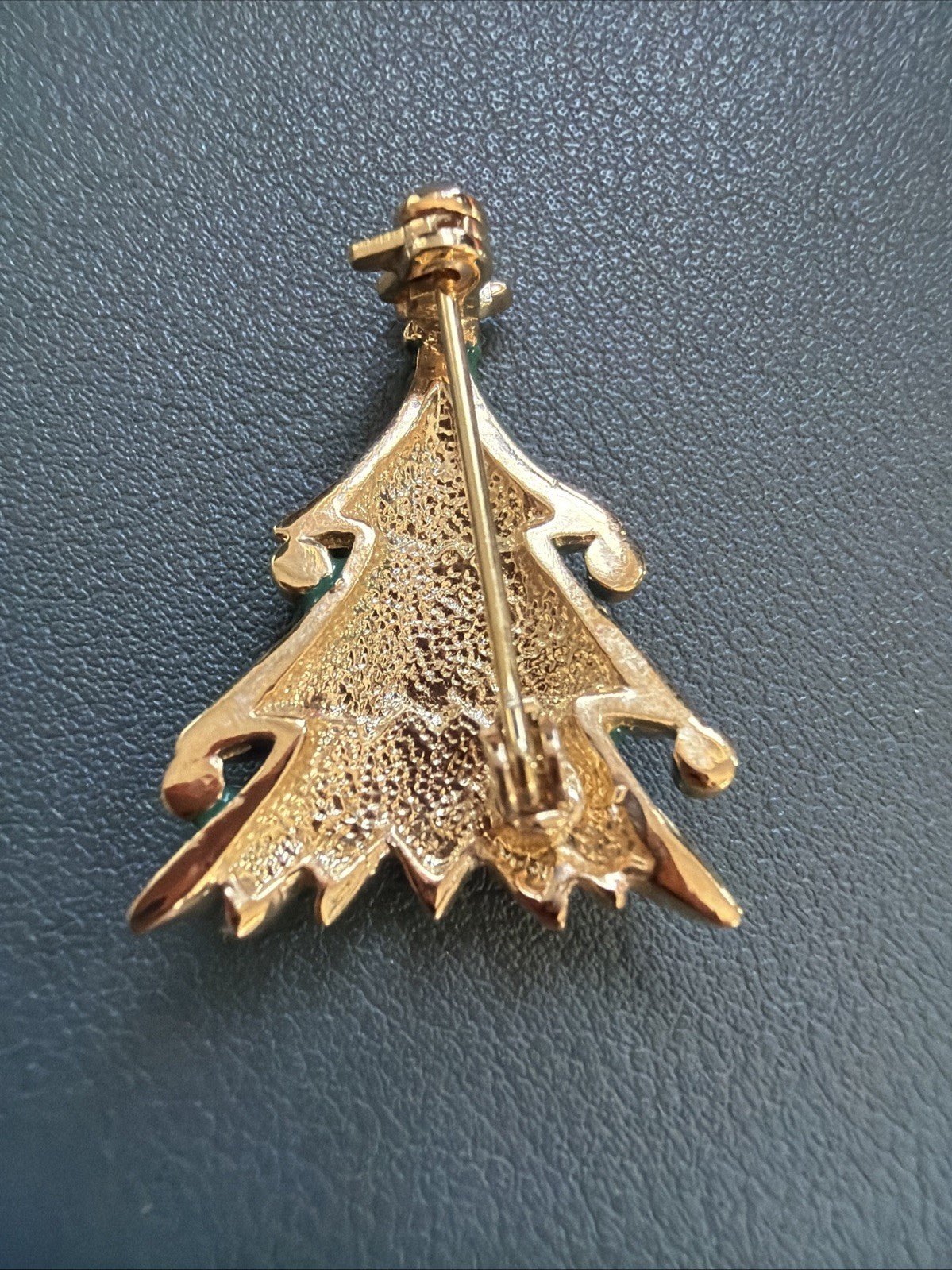 Vintage Green Enamel And Clear Stone Christmas Tree Brooch Pin Classic