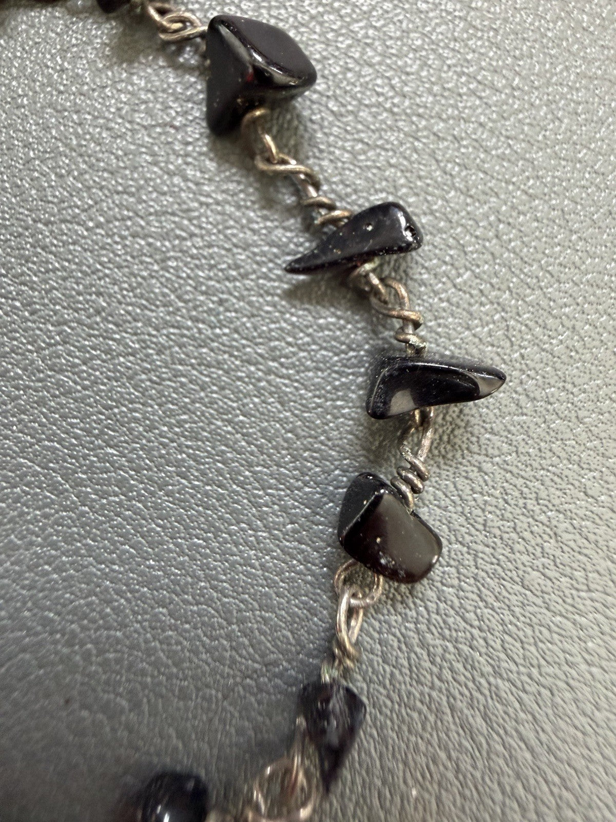 Tumbled Black Gemstone Beaded Link Bracelet 7inch