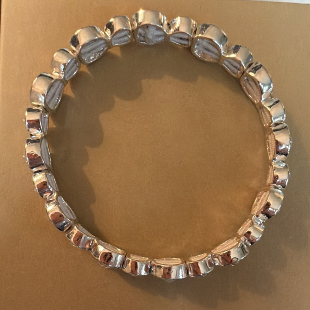 Silver Tone Clear Round Crystal Bezel Set Tennis Link Stretch Bracelet  7.5-8in
