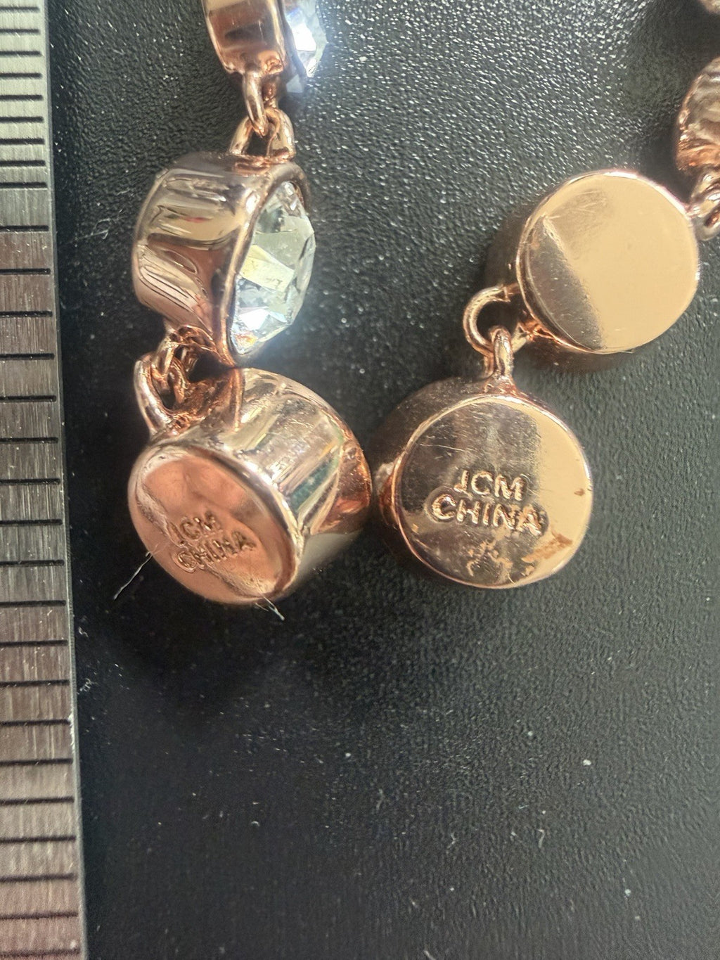 JCM Gold Tone Crystal Earrings Leverback Round 6 Clear Stones 