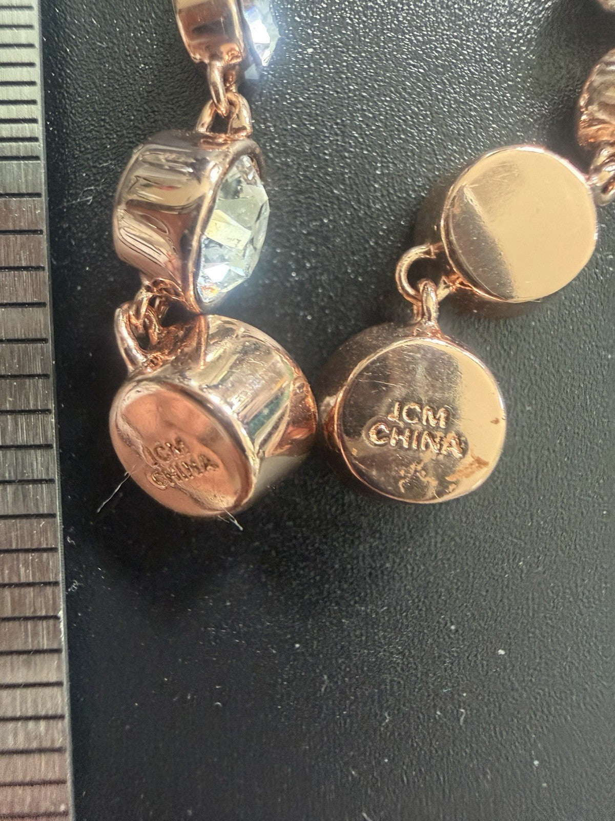 JCM Gold Tone Crystal Earrings Leverback Round 6 Clear Stones 