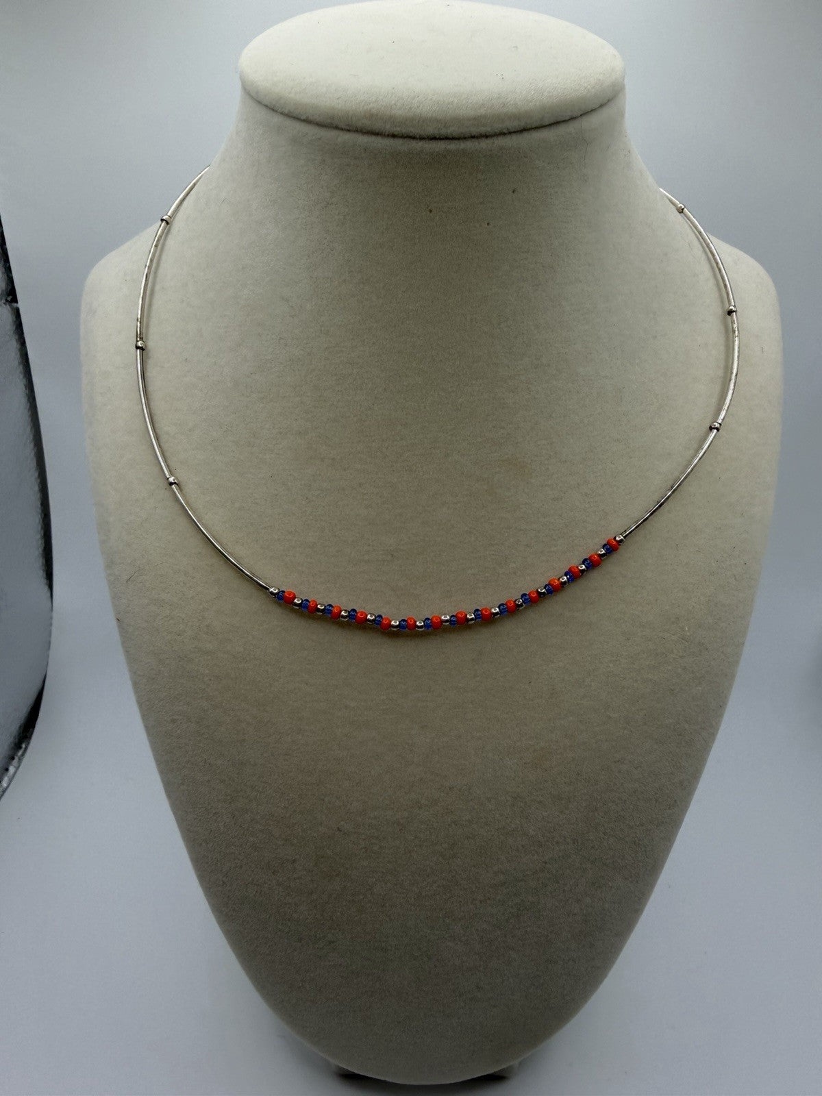 16 In Orange Blue  And Silver Sterling Silver Beaded
