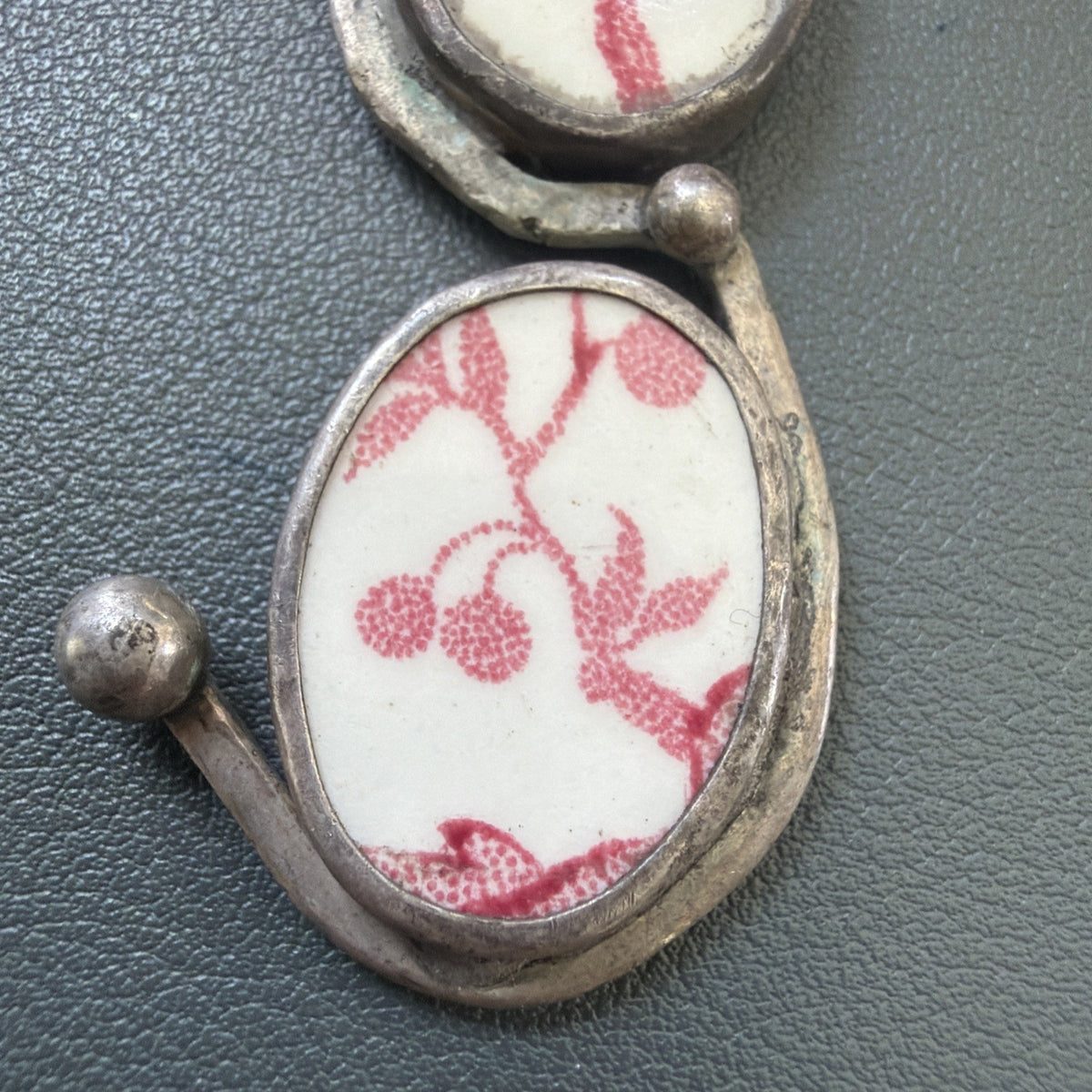 Pink White Chaney Porcelain China Flower Sterling Silver Pendant St Croix, USVI