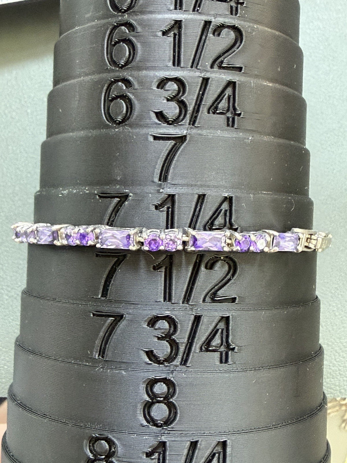 Estate Sterling Silver 925 Amethyst Tennis Line Style Bracelet 7.25”