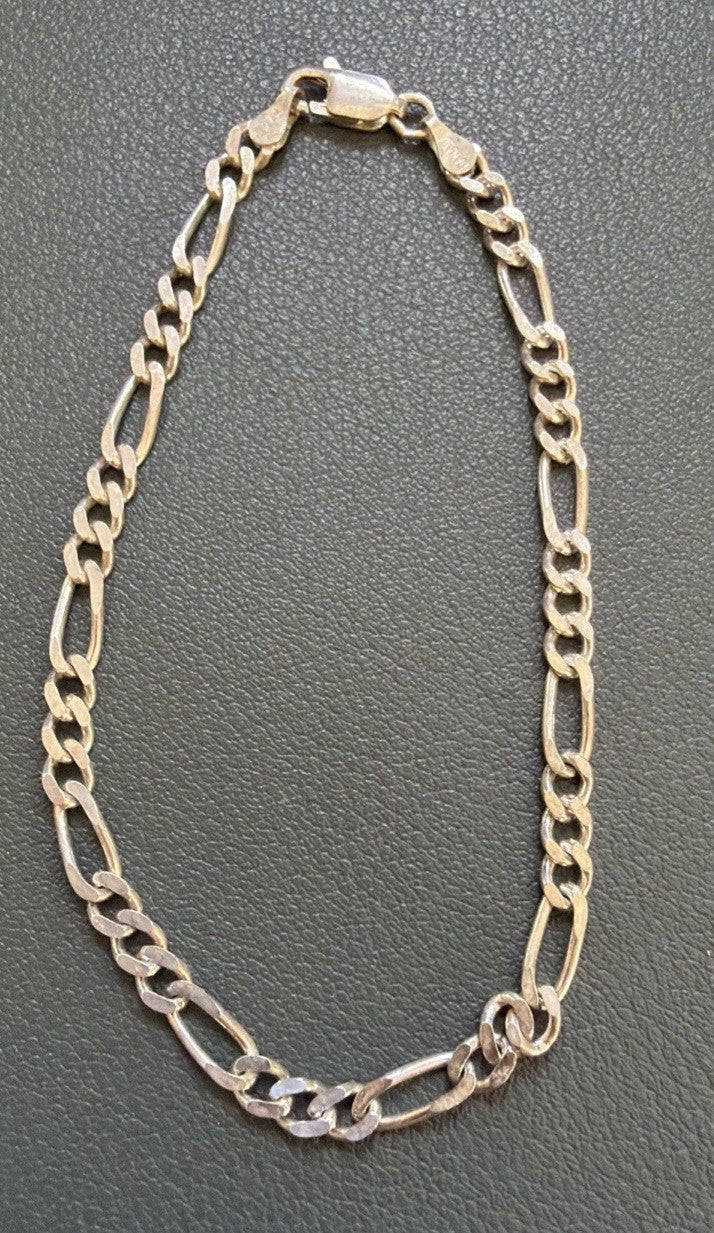 Dainty Made In Canada Figaro Link Chain Bracelet Sterling Silver 925 7.25 Signed