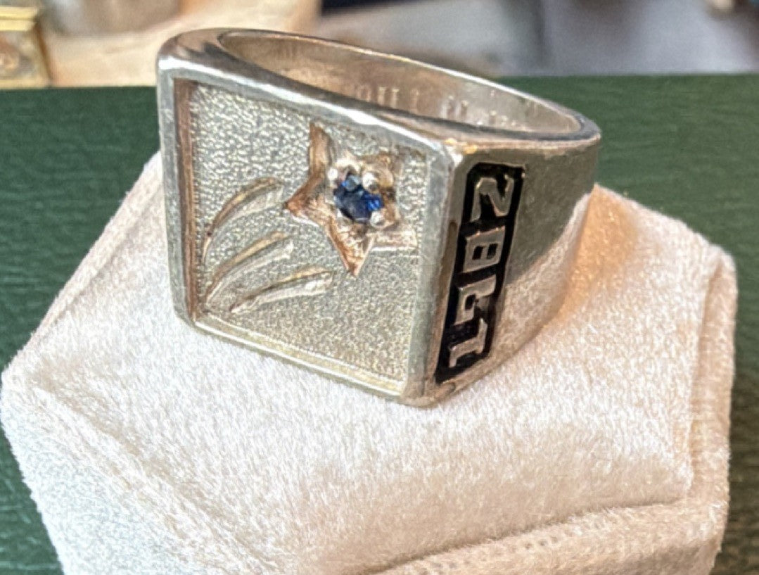 Vintage Hall of Fame Sterling Silver Blue Sapphire Star Ring Size 10 Engraved