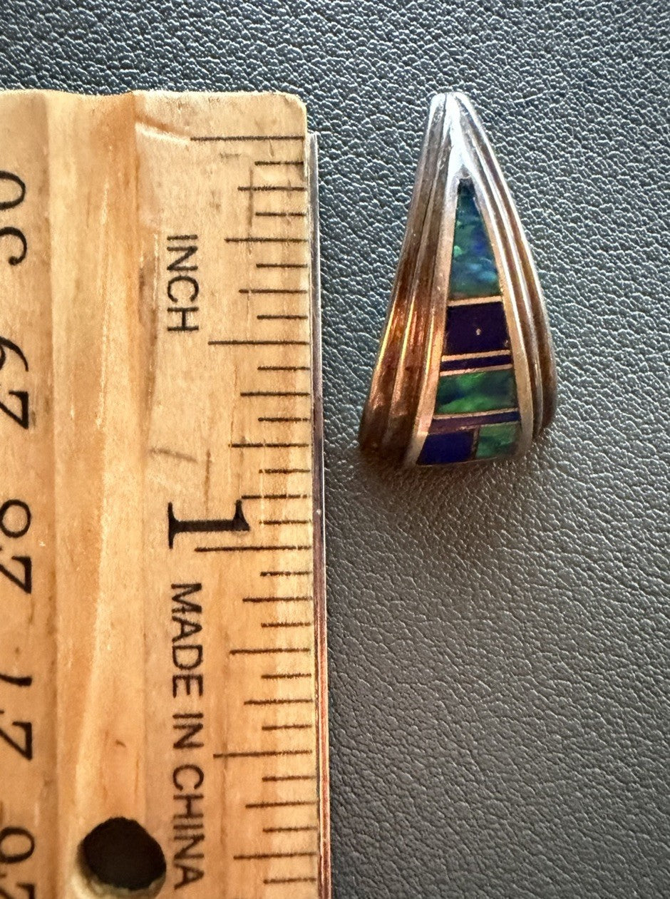 Vintage TEME Native American Sterling Silver 925 Opal And Lapis Inlay Earrings