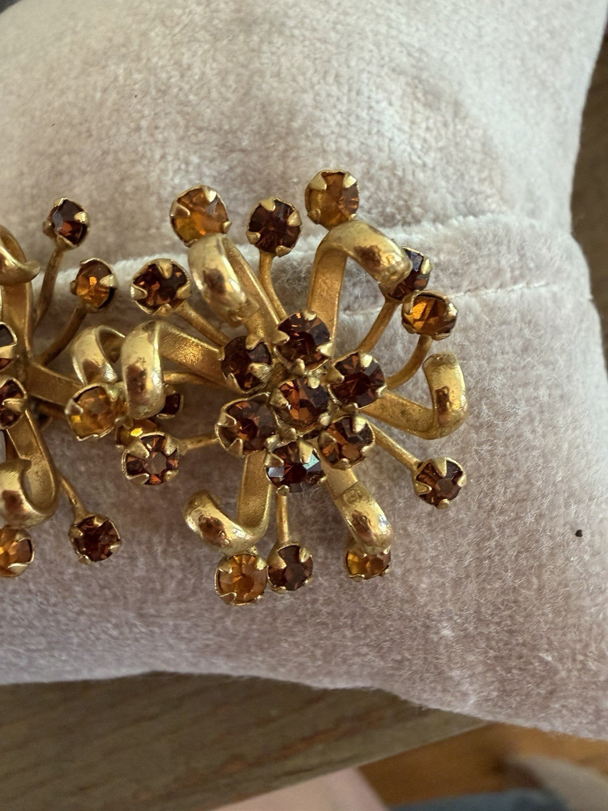 RARE Sandor Amber and Citrine Rhinestone Gold Tone Clip-on Earrings