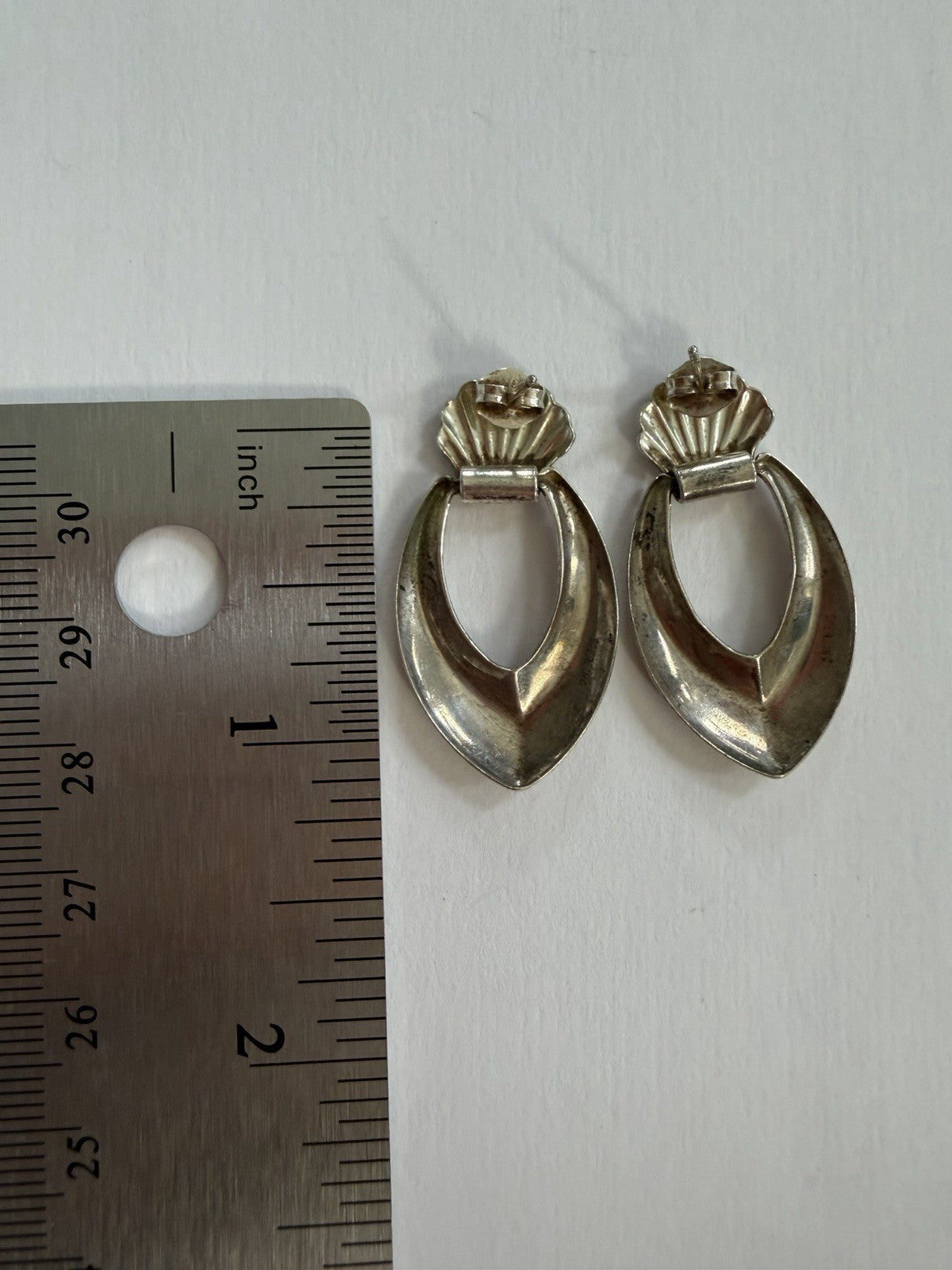 Vintage Navajo Style  Sterling Silver Scallop Shell Door Knocker Dangle Earrings