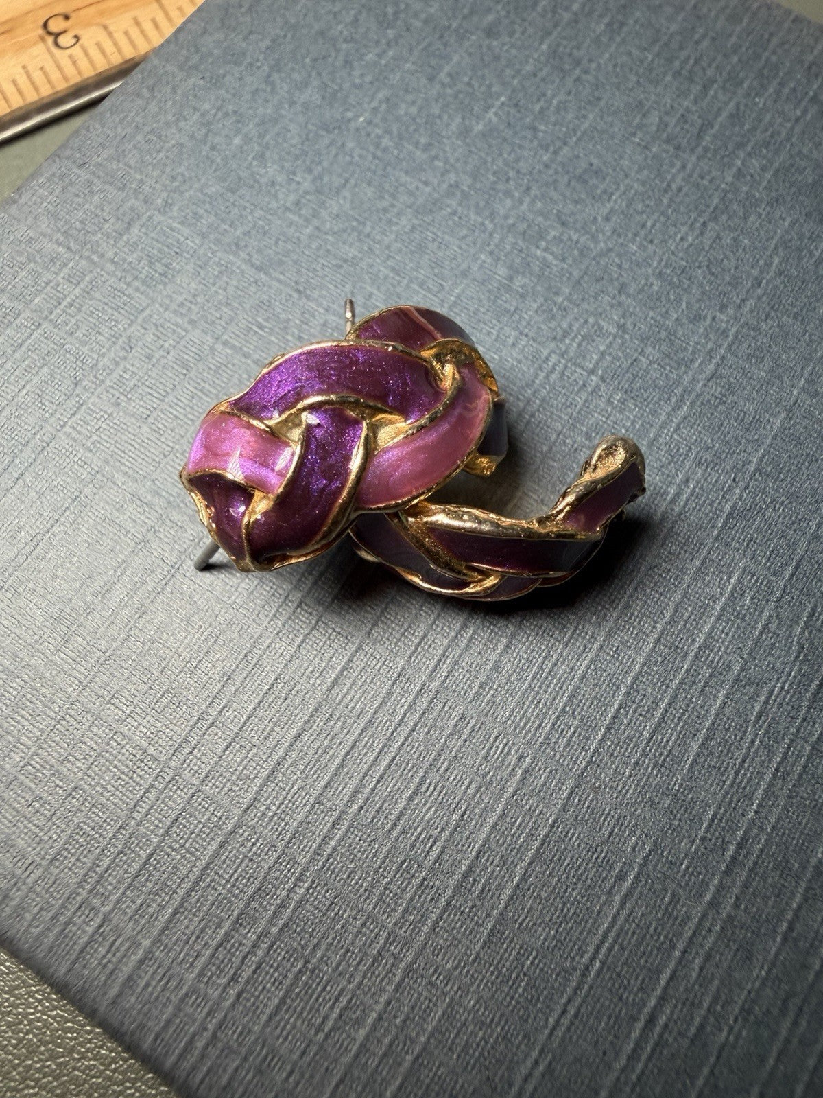 Vintage Purple & Pink Enamel Pierced Earrings, SIGNED Made In USA
