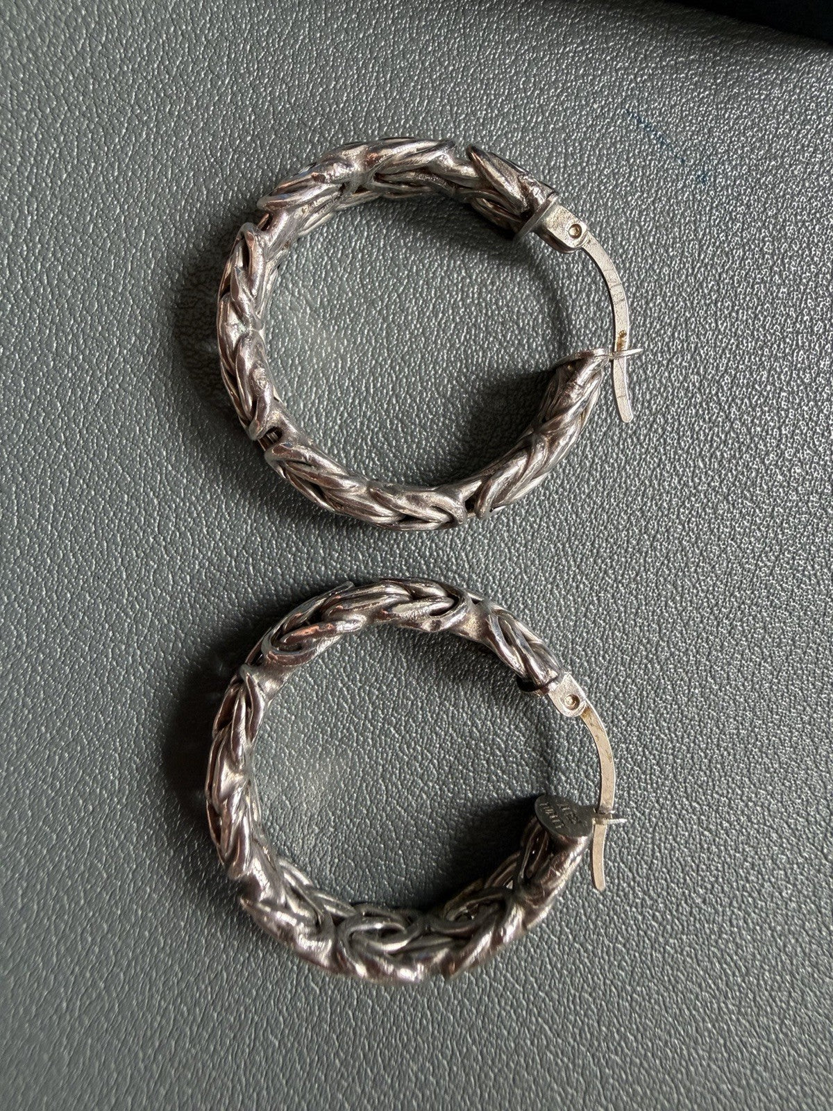 Vintage Sterling silver 925 byzantine chain round hoop earrings