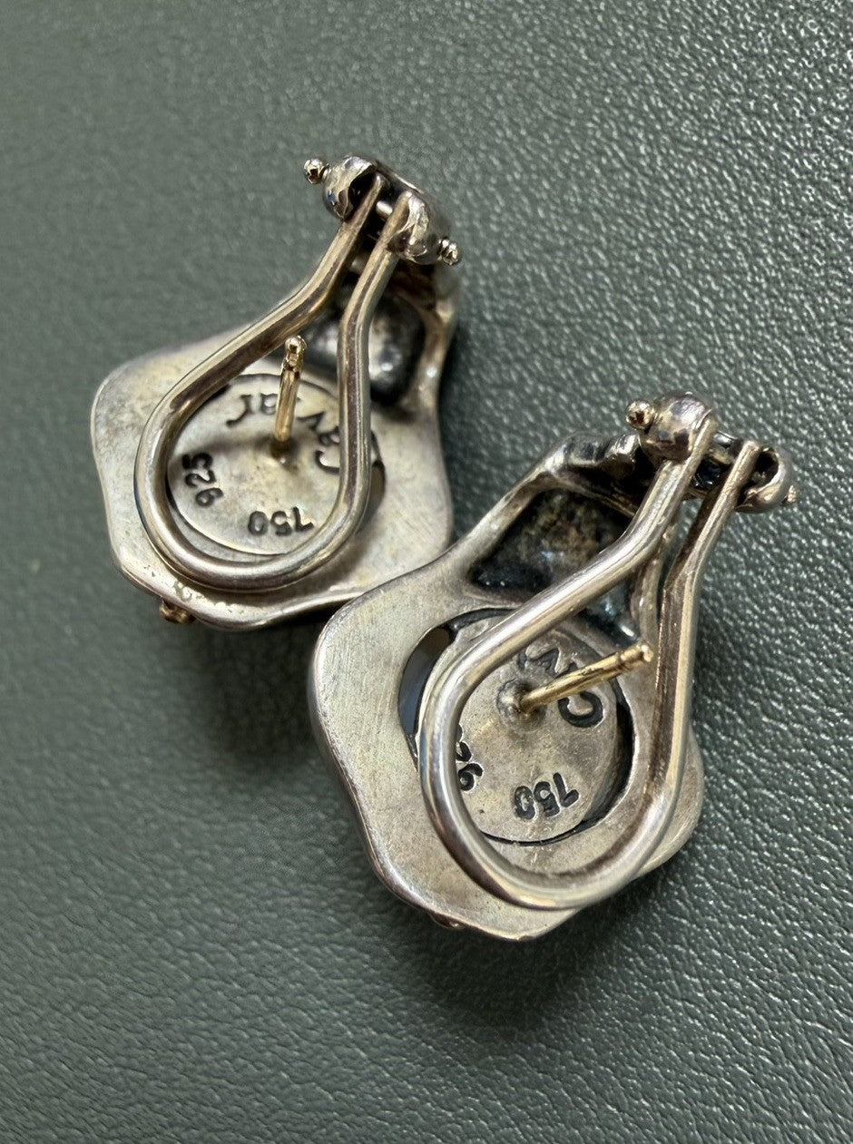 Lagos Caviar 18k Gold and Sterling Silver Moonstone Earrings Omega Backs