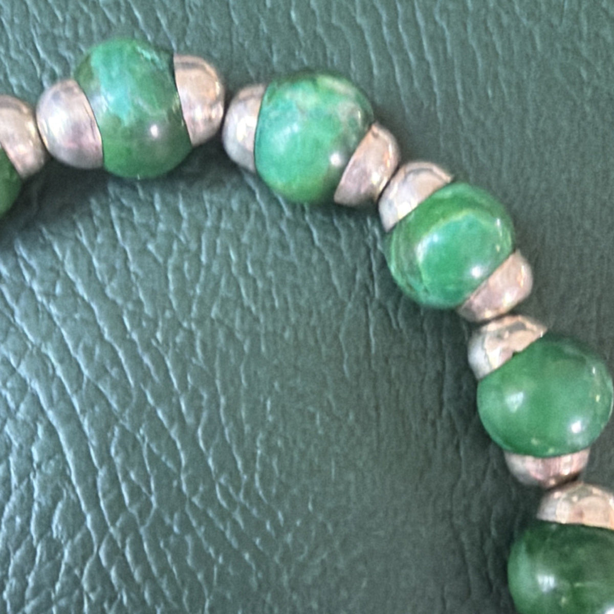 Vintage Mexico 925 Sterling Silver Green Turquoise Stone Bead Bracelet 7”