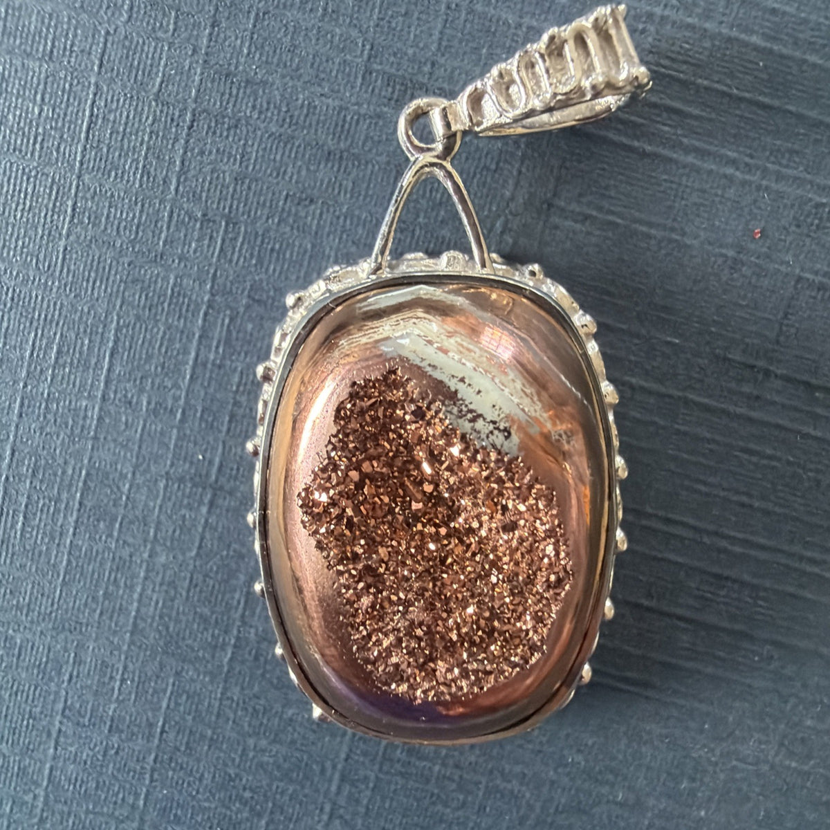 Sterling Silver with a Druzy Goldstone, Hang Length 1-7/8"