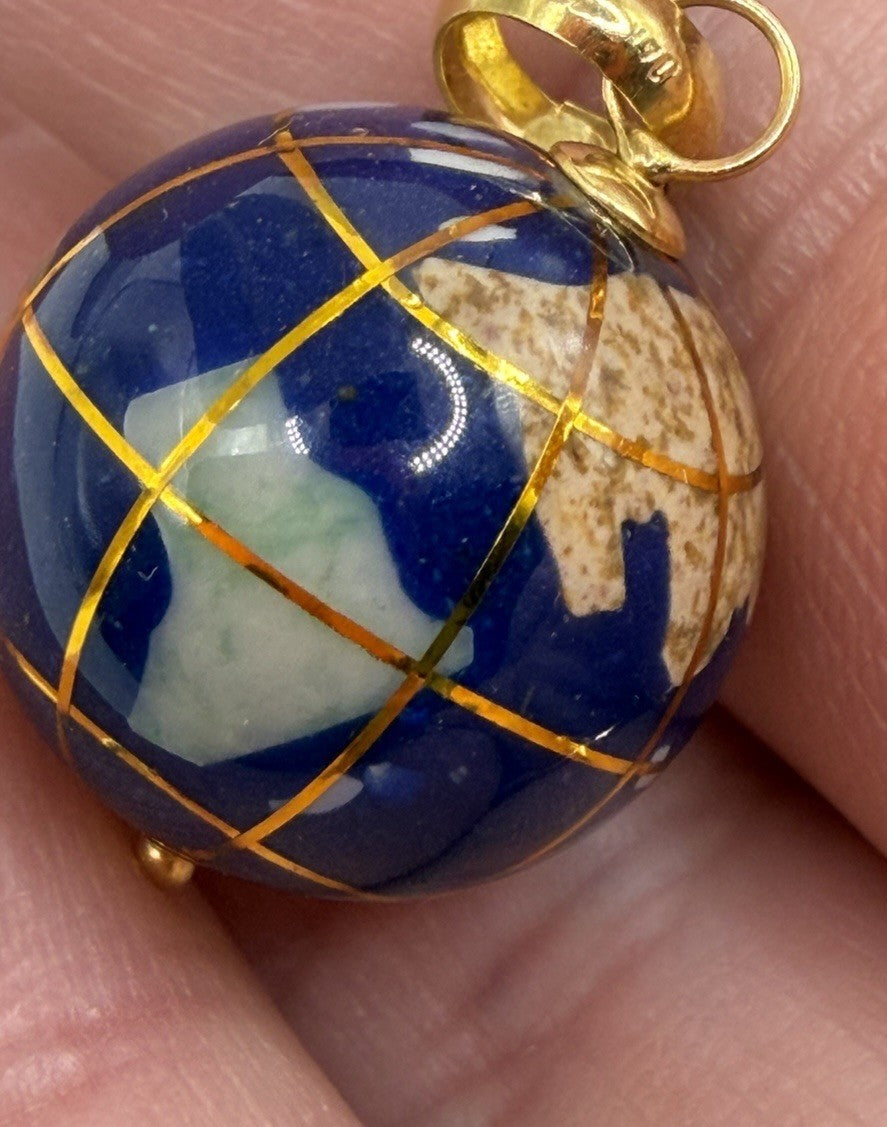 Michael Anthony 14k Gold Gemstone Lapis Earth Globe Ball Charm Pendant World