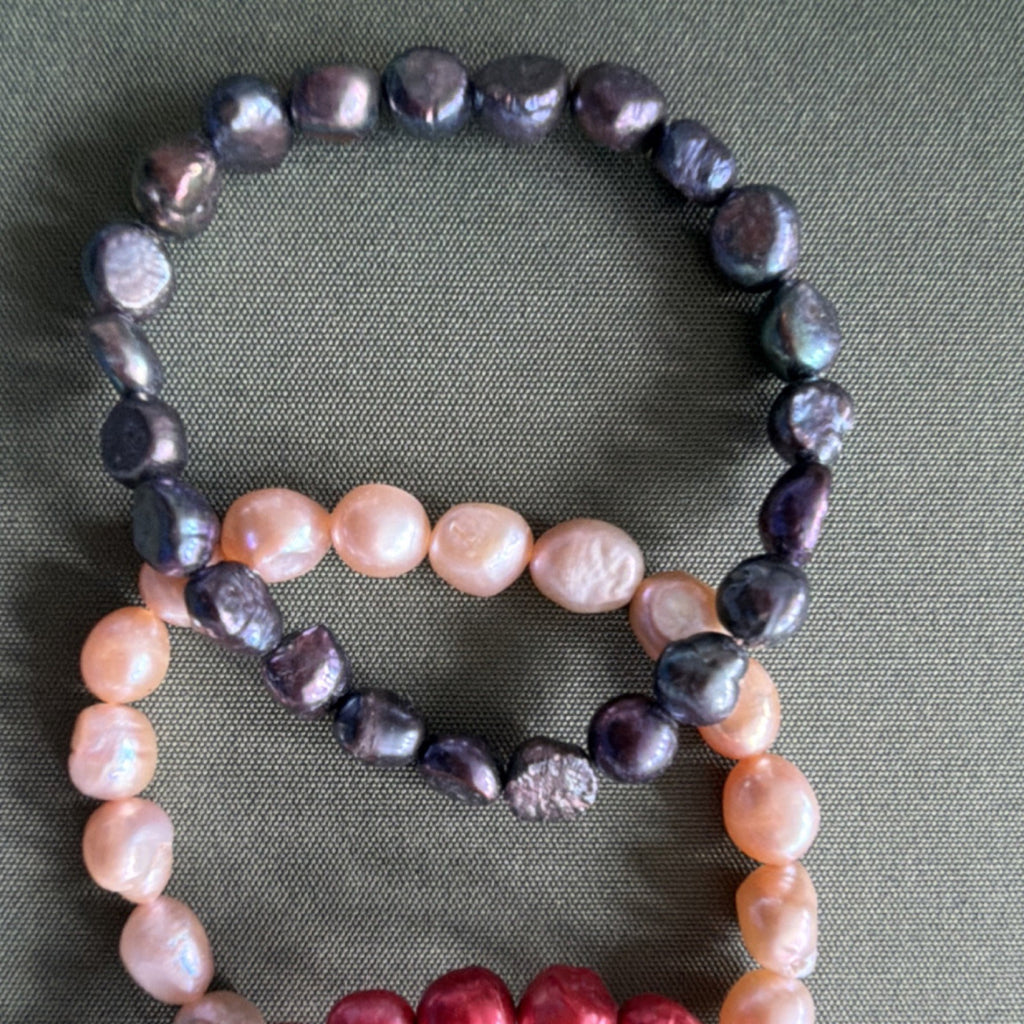 3pc Beaded Stretch Bracelet Set Freshwater Pearl Stackable Multicolor