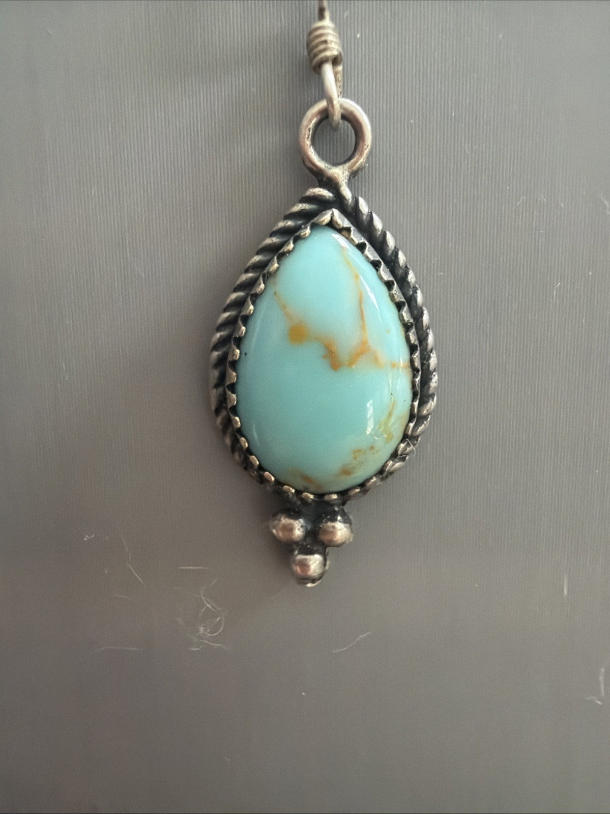 Vtg Native Sterling Silver 925 5 Star Oval Turquoise Tear Drop Earrings,