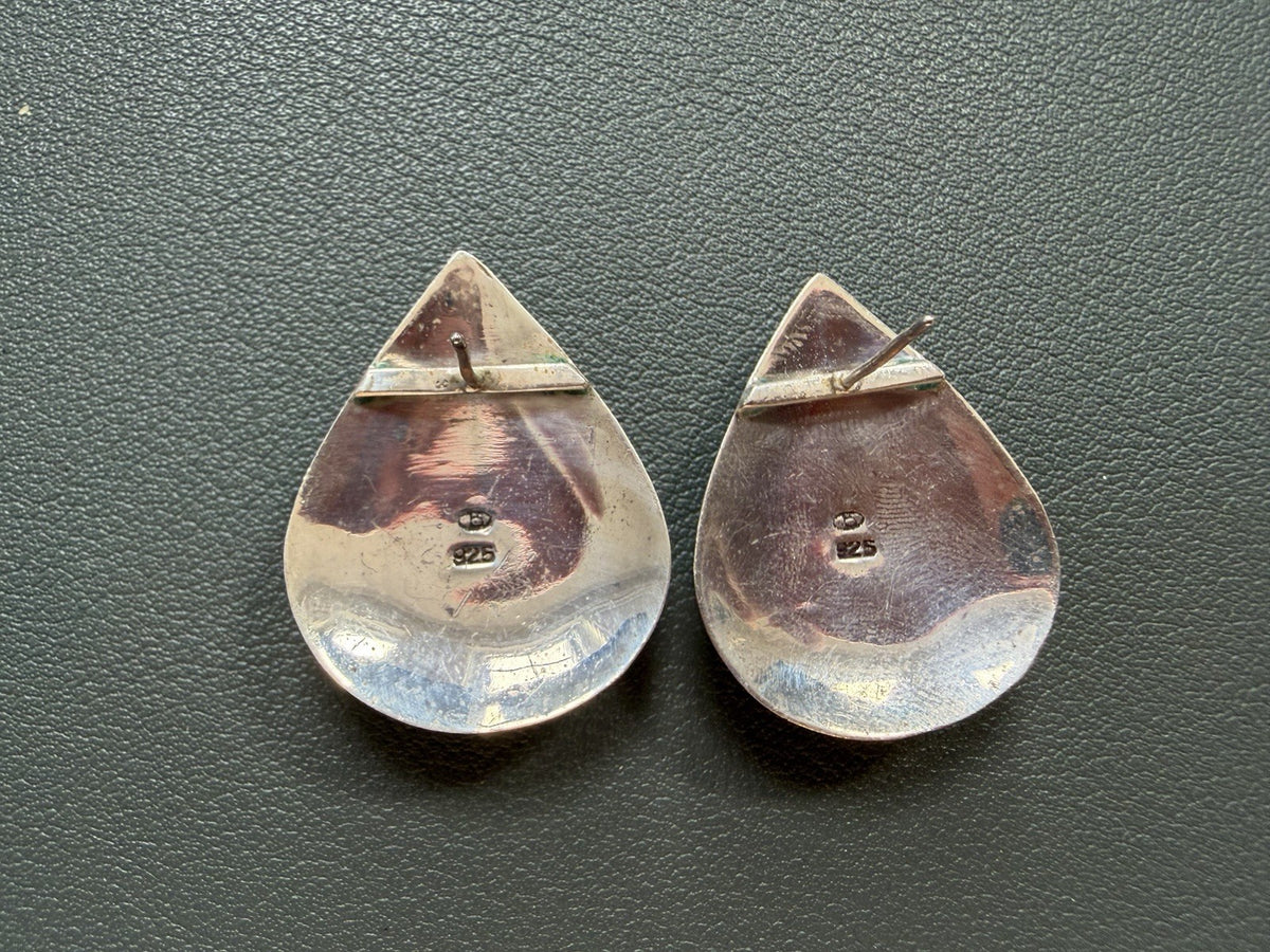 Southwestern Native 925 Sterling Silver Pink MOP Inlay Teardrop Earrings