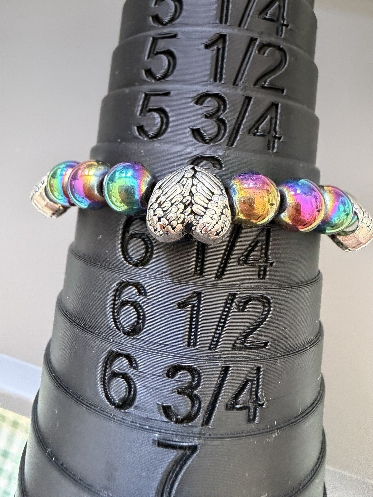 Smaller Rainbow Hematite & Heart Bead Bracelet