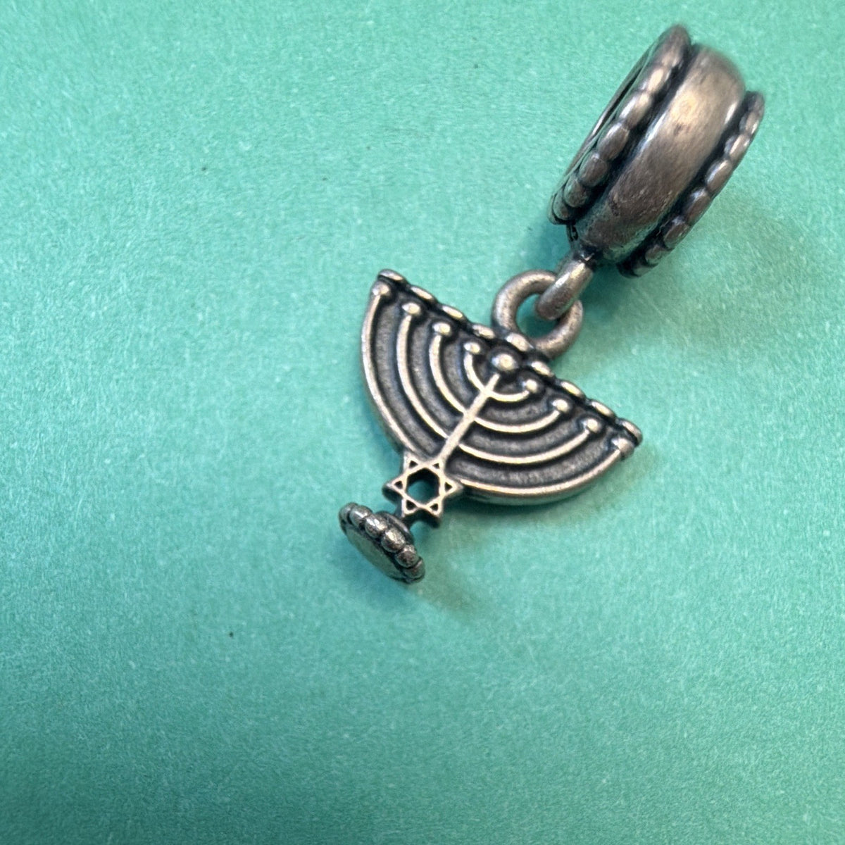 Signed 925 Sterling Silver Menorah Dangle Charm Bead No Stone Religious