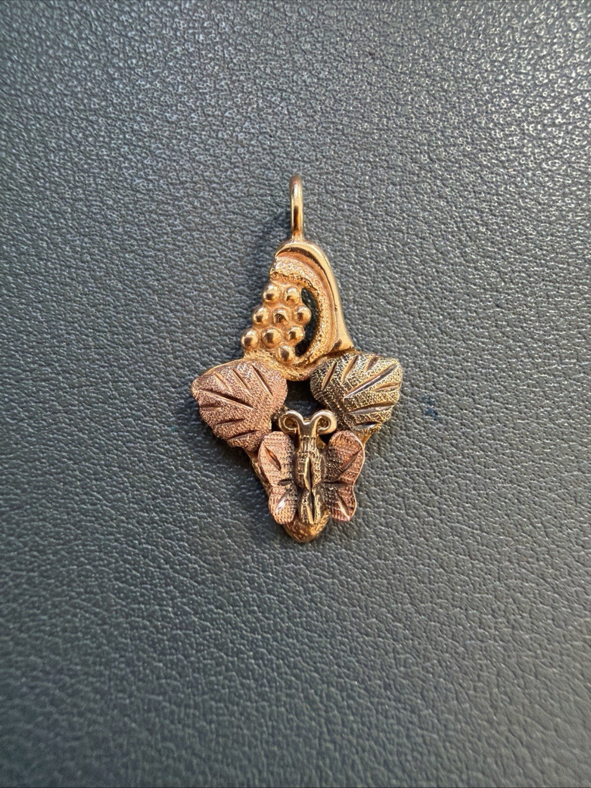 10k Vintage Tri Colored Black Hills Gold Butterfly and leaf PENDANT Or Charm