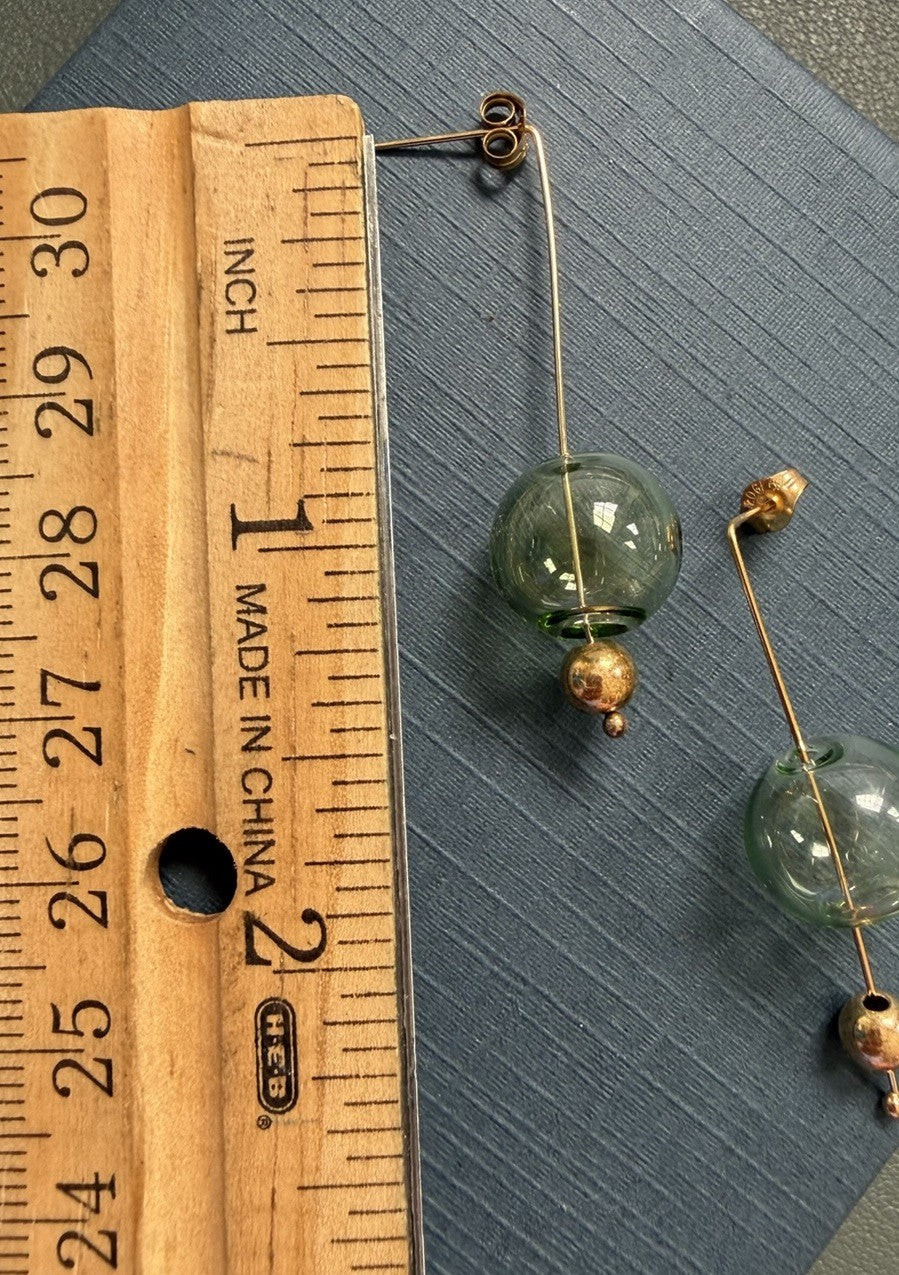 Fun Green Bubble Blown Glass Dangle And 14k GF Hooks And Backs