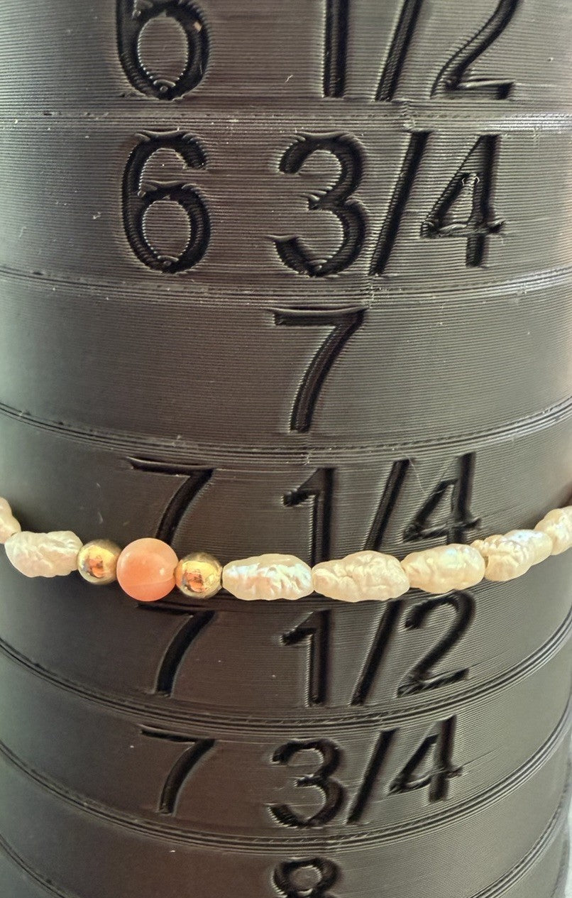 FRESHWATER PEARL PINK CORAL AND 14K YELLOW GOLD (GF?) BEAD BRACELET 7.25