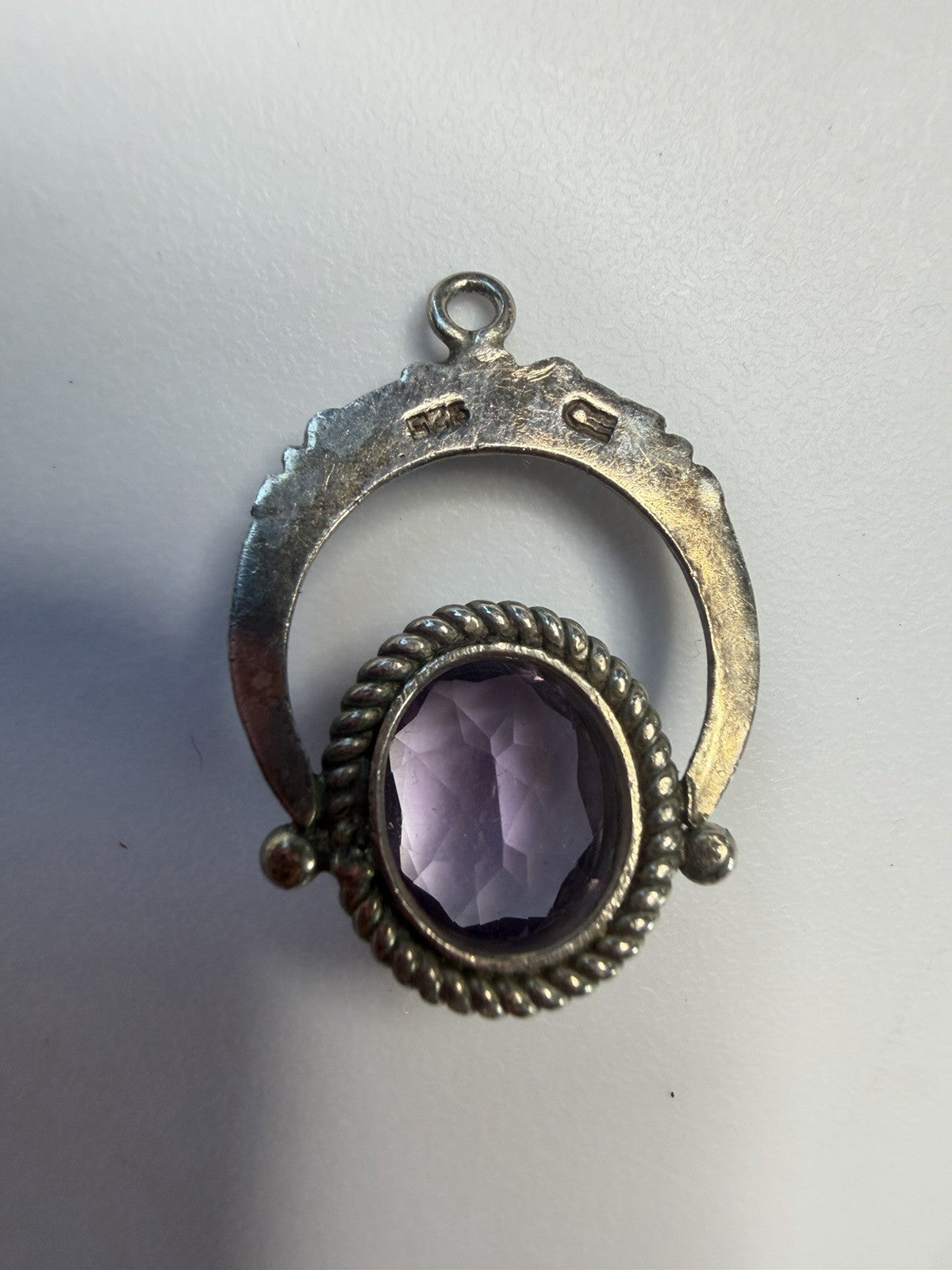 Sterling Silver 925 CN Oval Purple Amethyst Pendant Bezel Set 1inch