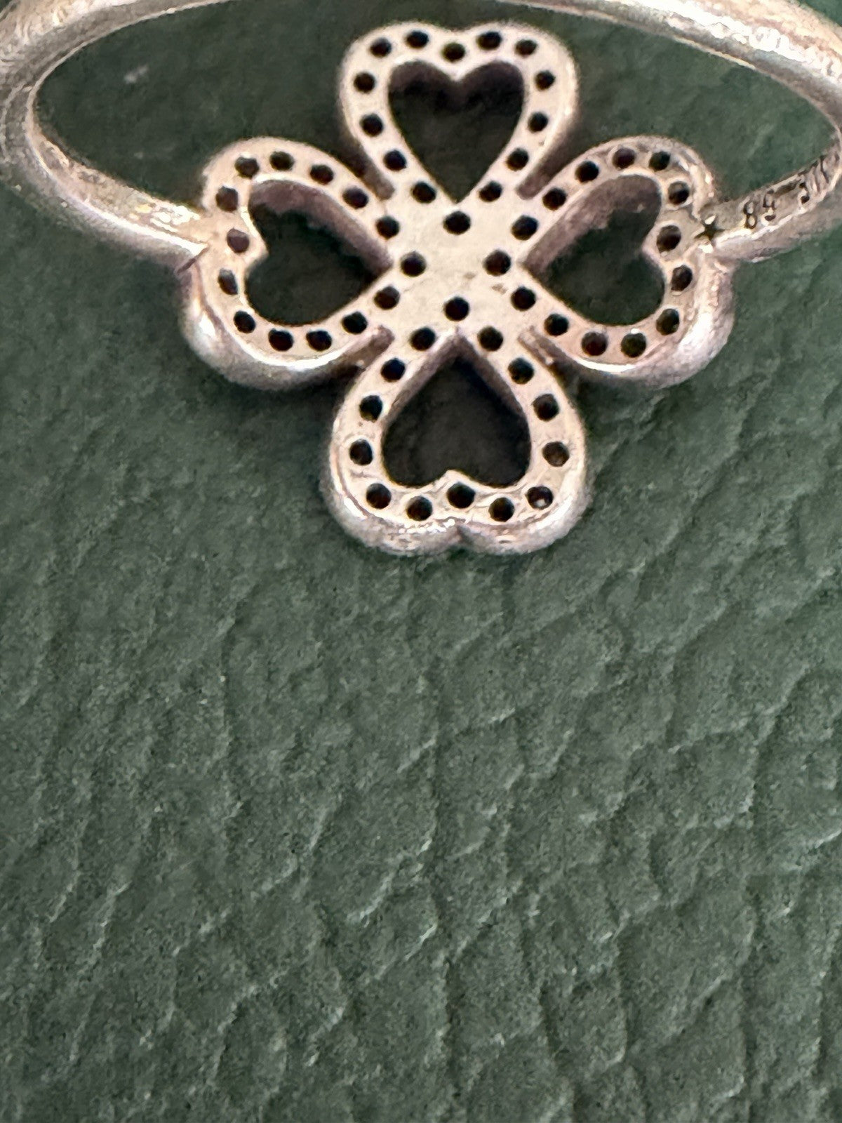 Pandora ALE Sterling Silver 925 Four Hearts Clover CZ Ring Size 4.5 Signed