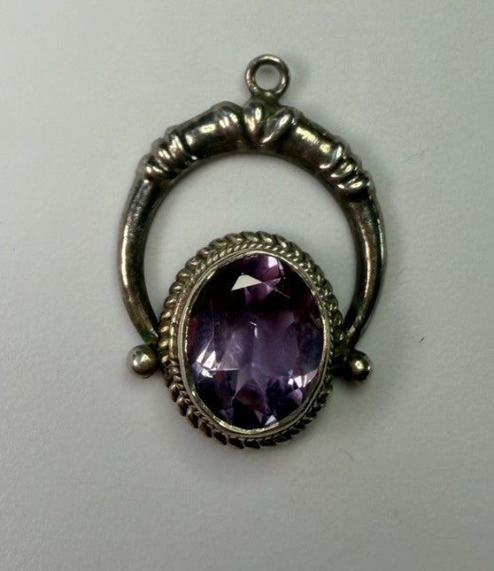 Sterling Silver 925 CN Oval Purple Amethyst Pendant Bezel Set 1inch