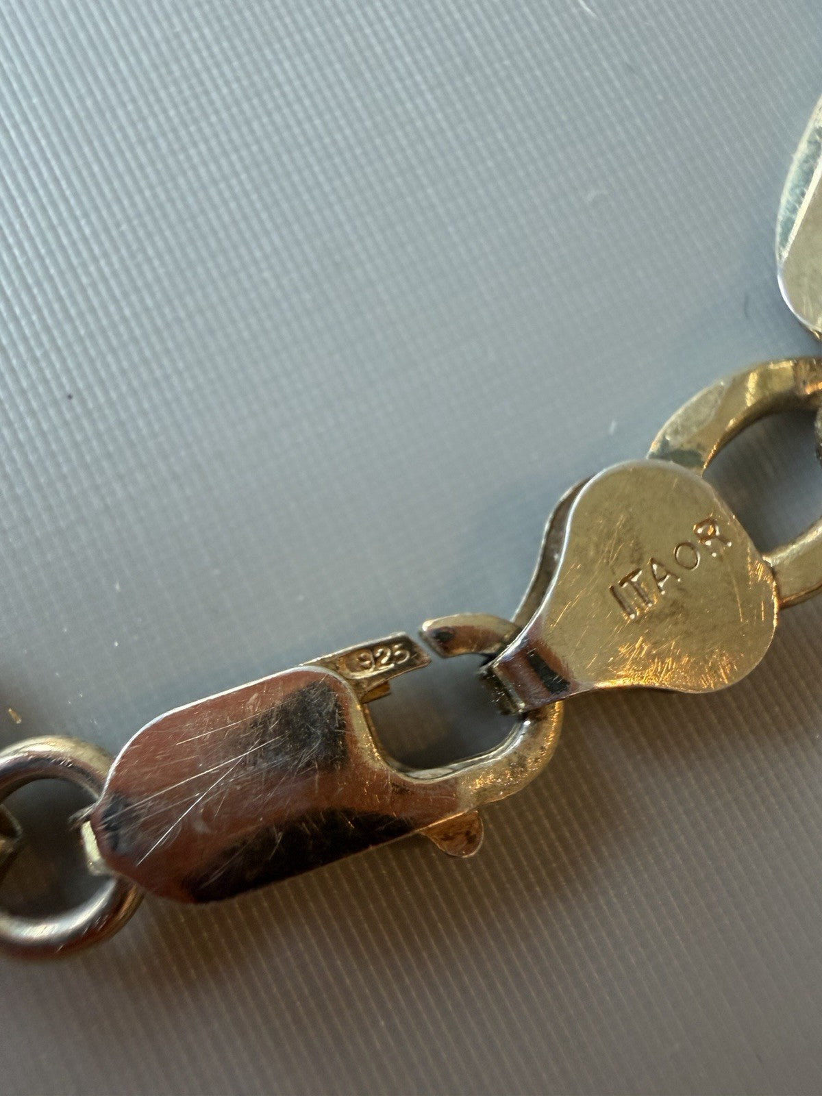 Vintage 8.5inch Vermeil Gold over Sterling 925 Figaro Chain Bracelet Italy 10g