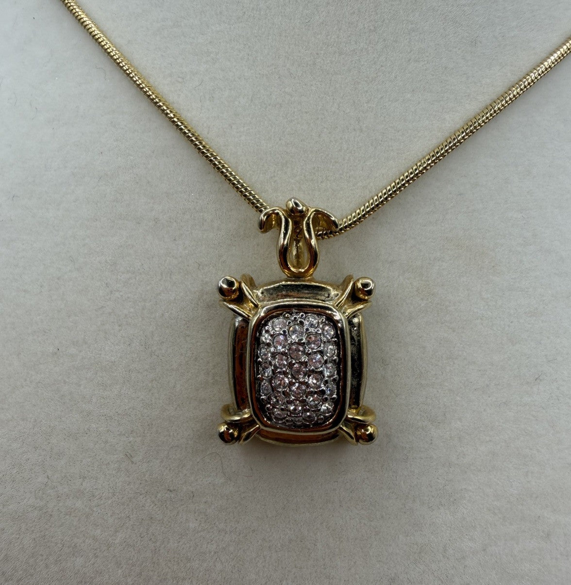 Amazing Vintage Pendant Rhinestone Domed Micro Pave Crystal Necklace Gold Tone