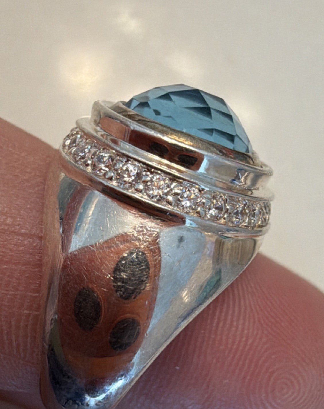 Kameleon Sterling Silver 925 Faceted Blue Stone Statement Ring Size 8