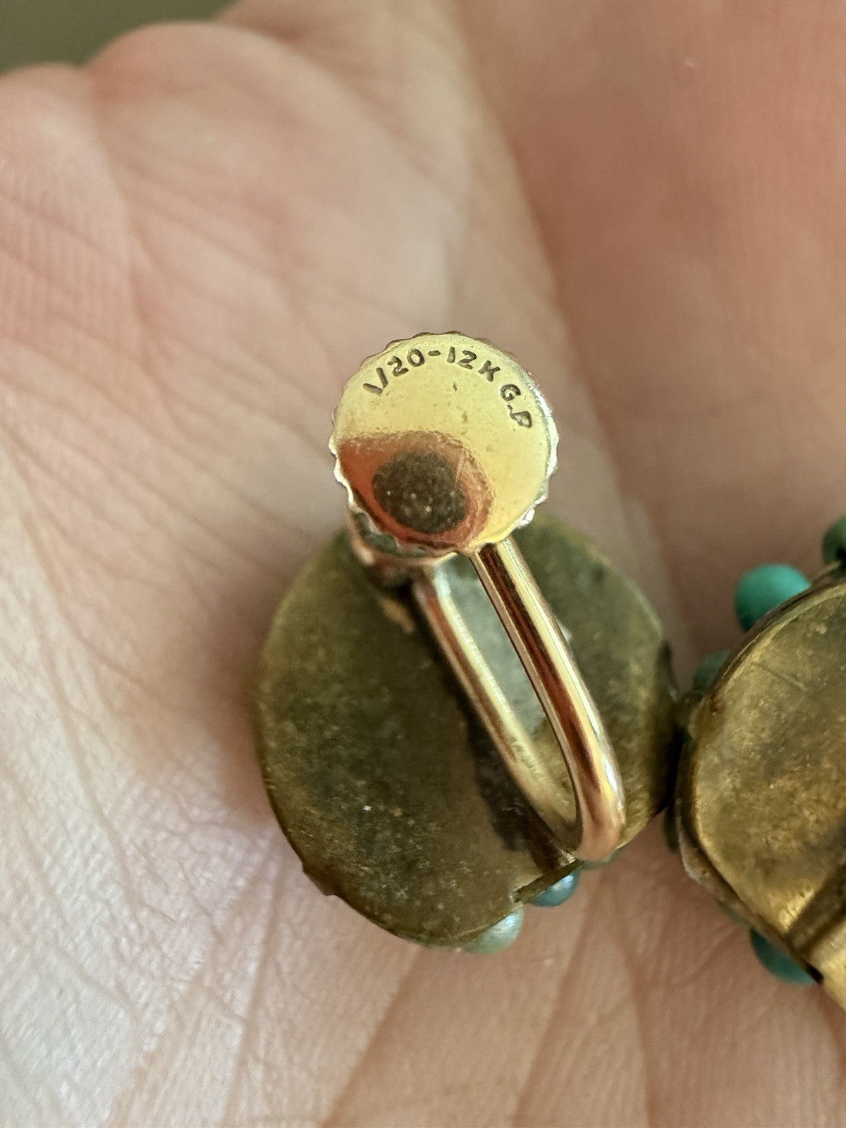 Vintage 14K Gold Filled Turquoise Screw Back Earrings Cluster Stud