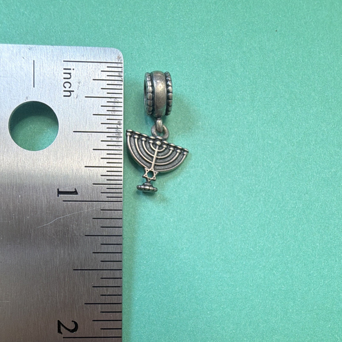 Signed 925 Sterling Silver Menorah Dangle Charm Bead No Stone Religious