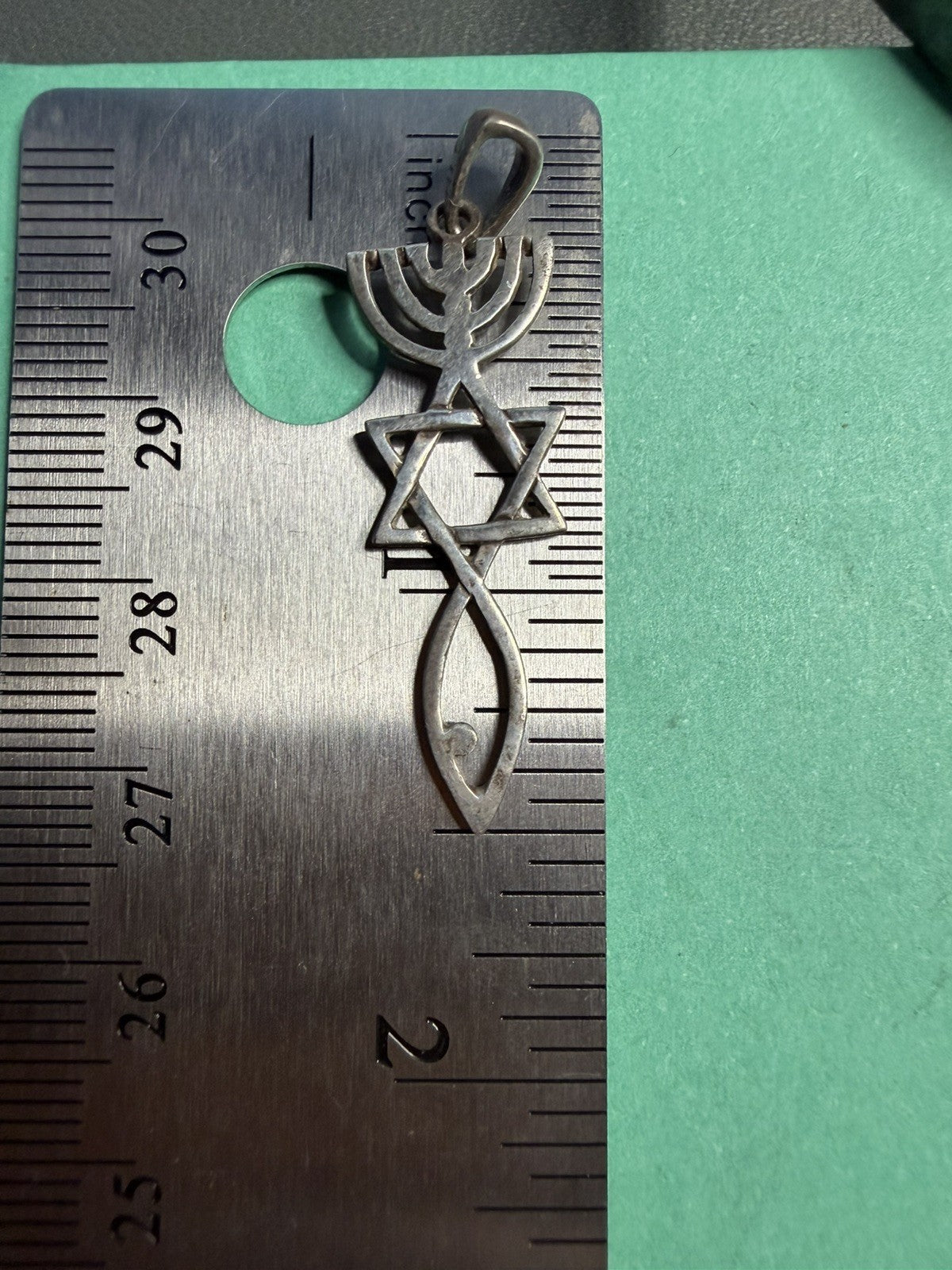 STERLING SILVER JEWISH FAITH PENDANT STAR OF DAVID MENORAH RARE 925