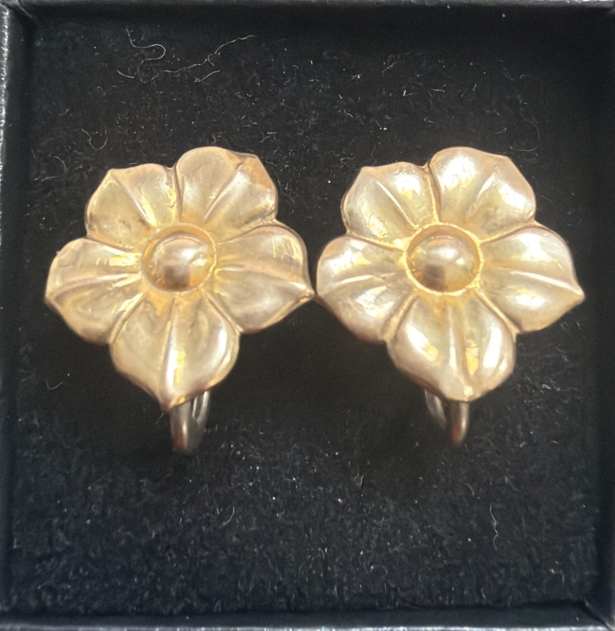 Symmetalic sterling and 14k Rose Flower gold screwback vintage earrings