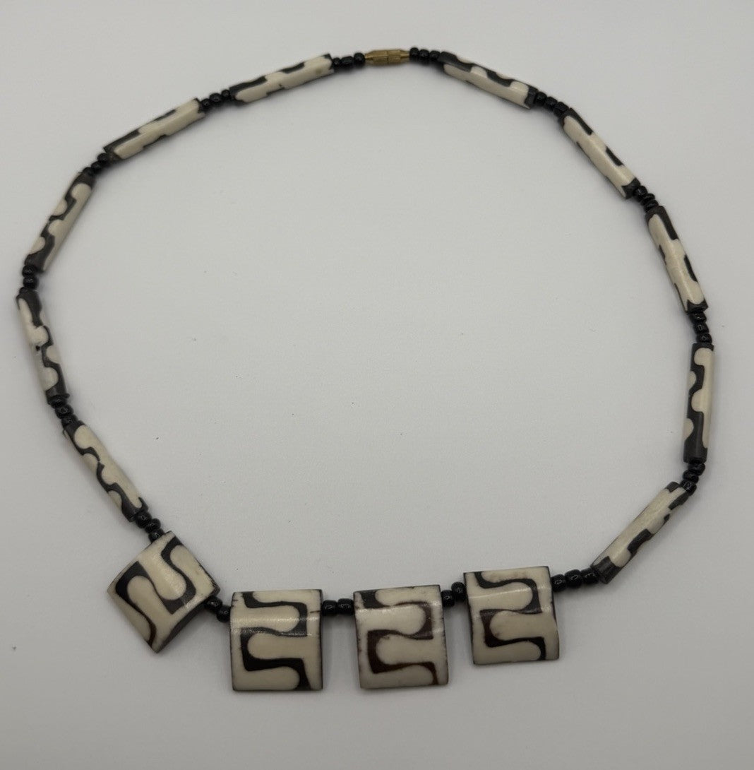 Free People/ Marmalade Necklace Brown Black White 80s Style Tribal Bib Necklace