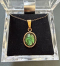 14kt Gold Filled Swarovski 17inch Necklace with Oval Green Stone Bezel Pendant