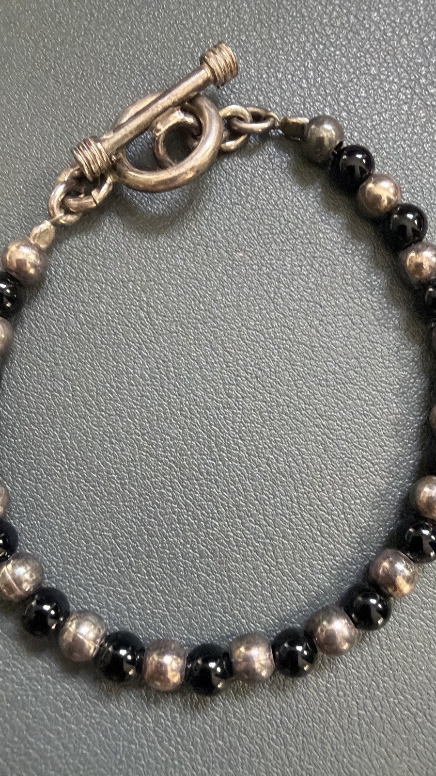925 Sterling Silver Ball and Black Bead Bracelet  Vintage Native Style