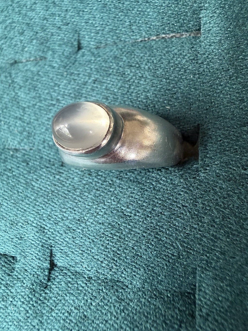 Sterling Silver Moonstone Round Solitaire Ring Thick Solid Band Size 7