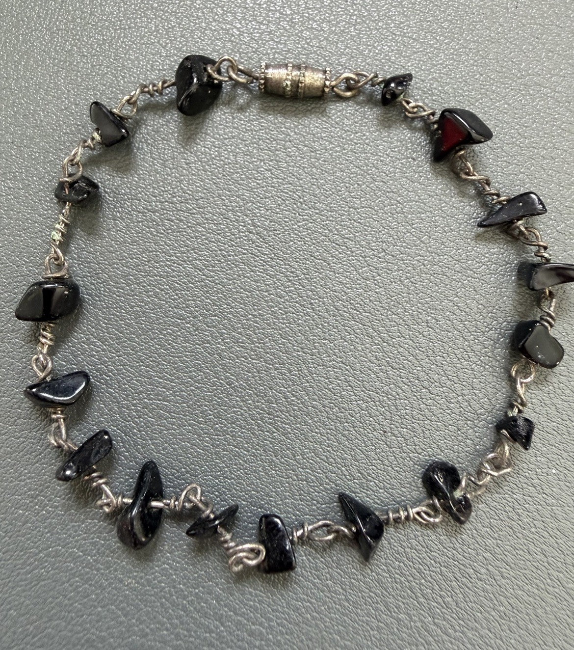 Tumbled Black Gemstone Beaded Link Bracelet 7inch