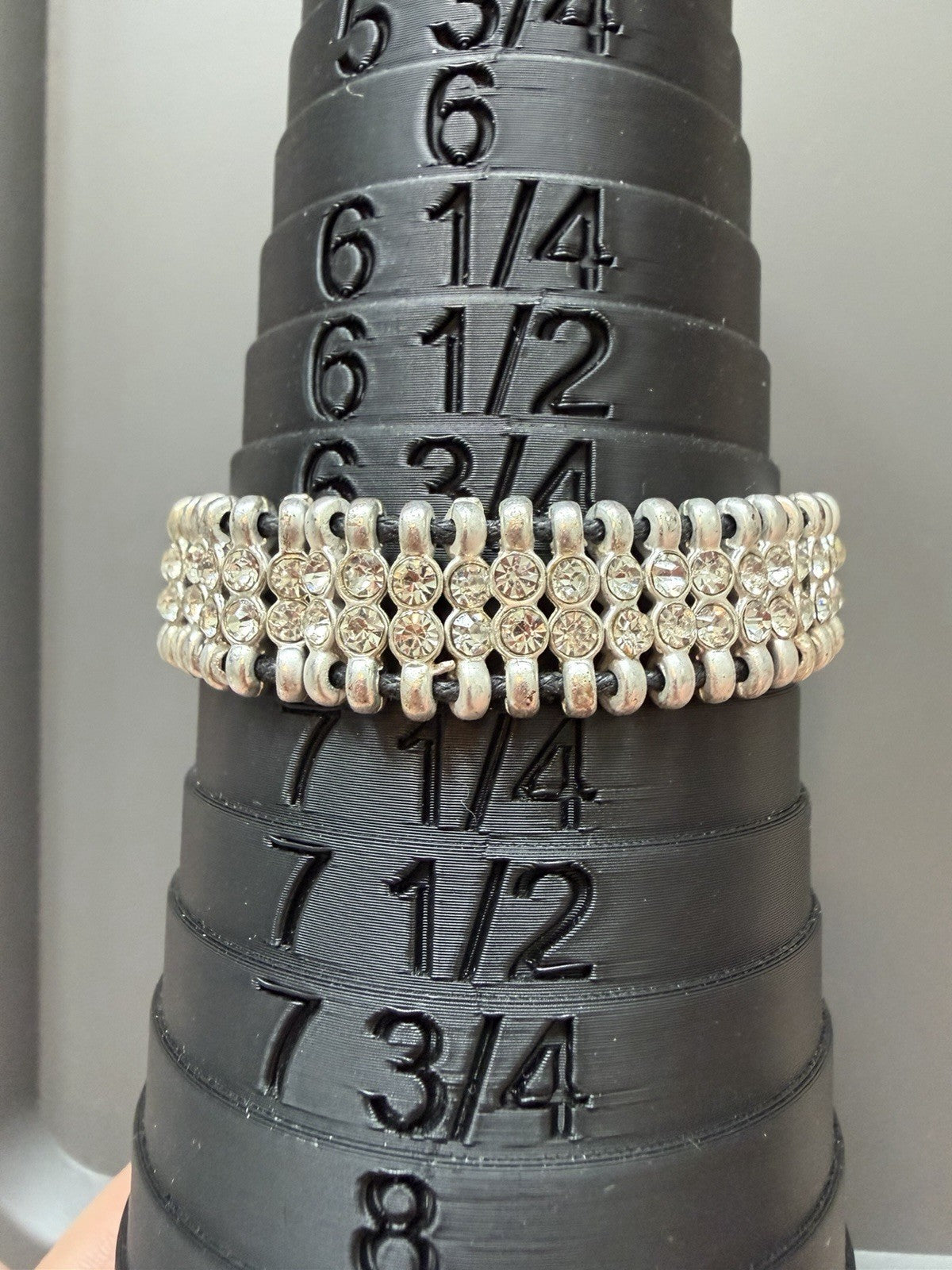 Adjustable PULL CORD DOUBLE ROW RHINESTONE DETAIL BRACELET