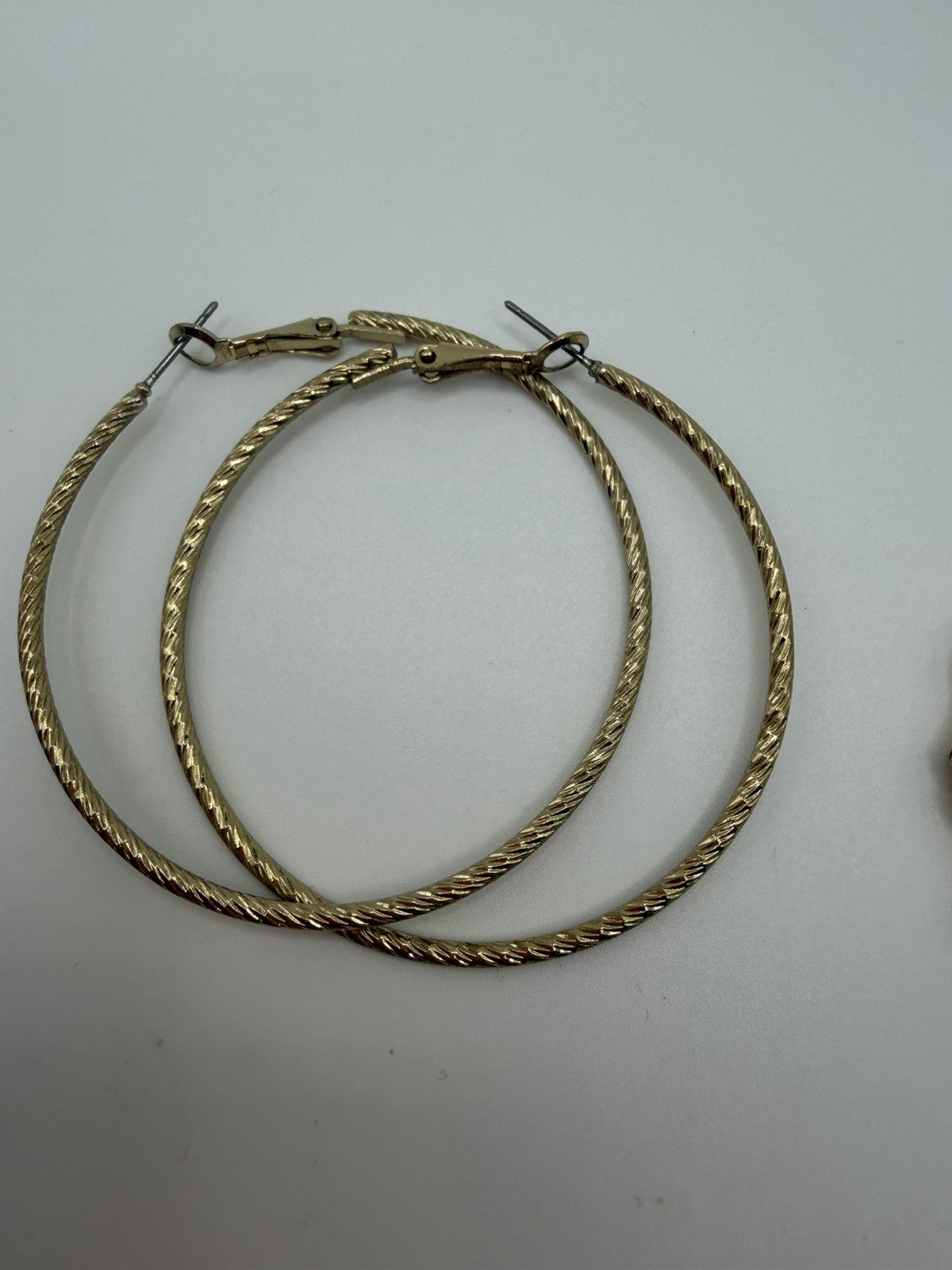 Vintage Lg Gold tone Earrings 2  Etched Hoops And Bamboo Pierced