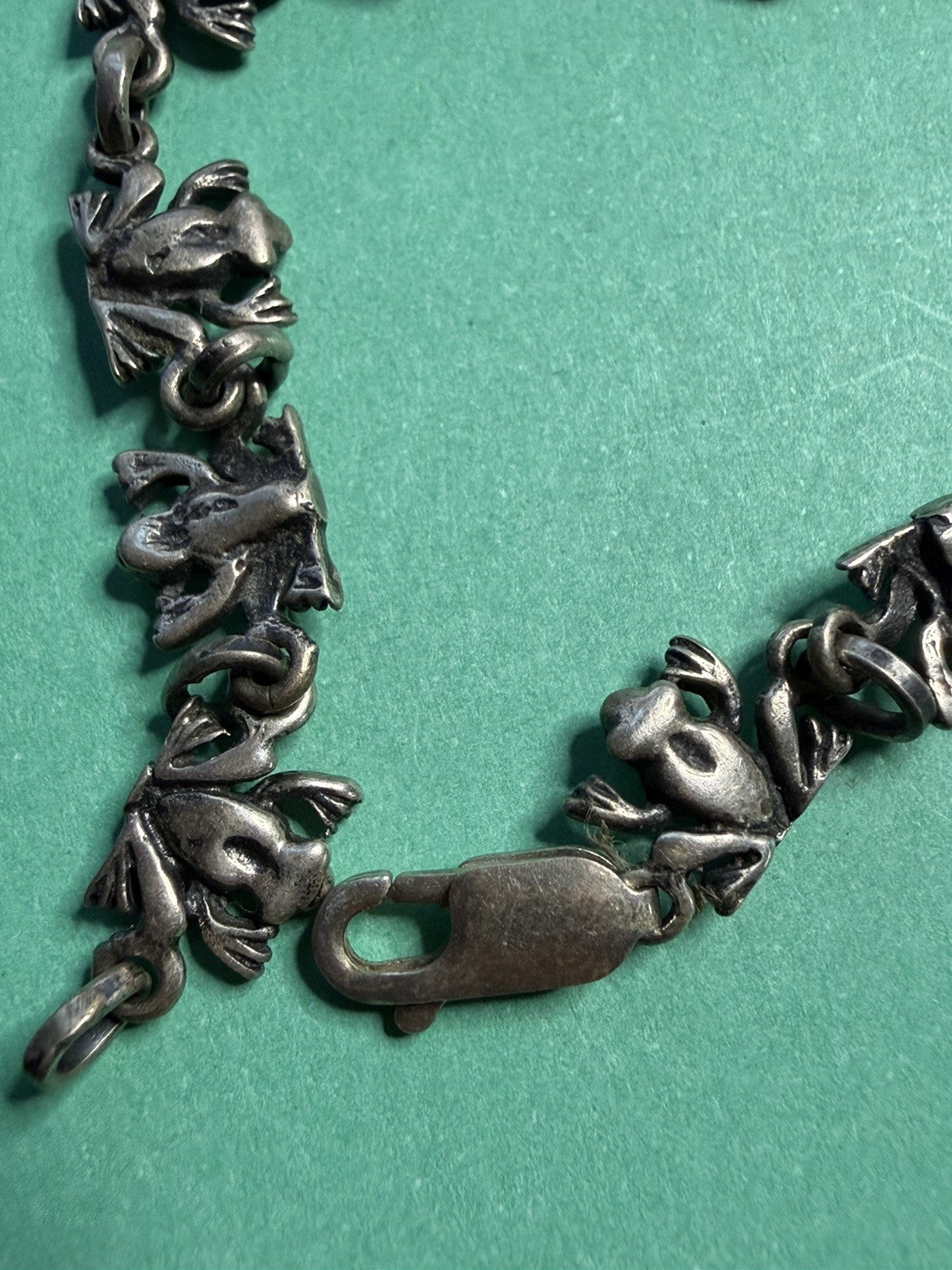 Vintage Native Mexico Sterling Silver 925 Frogs Link Bracelet 6.75