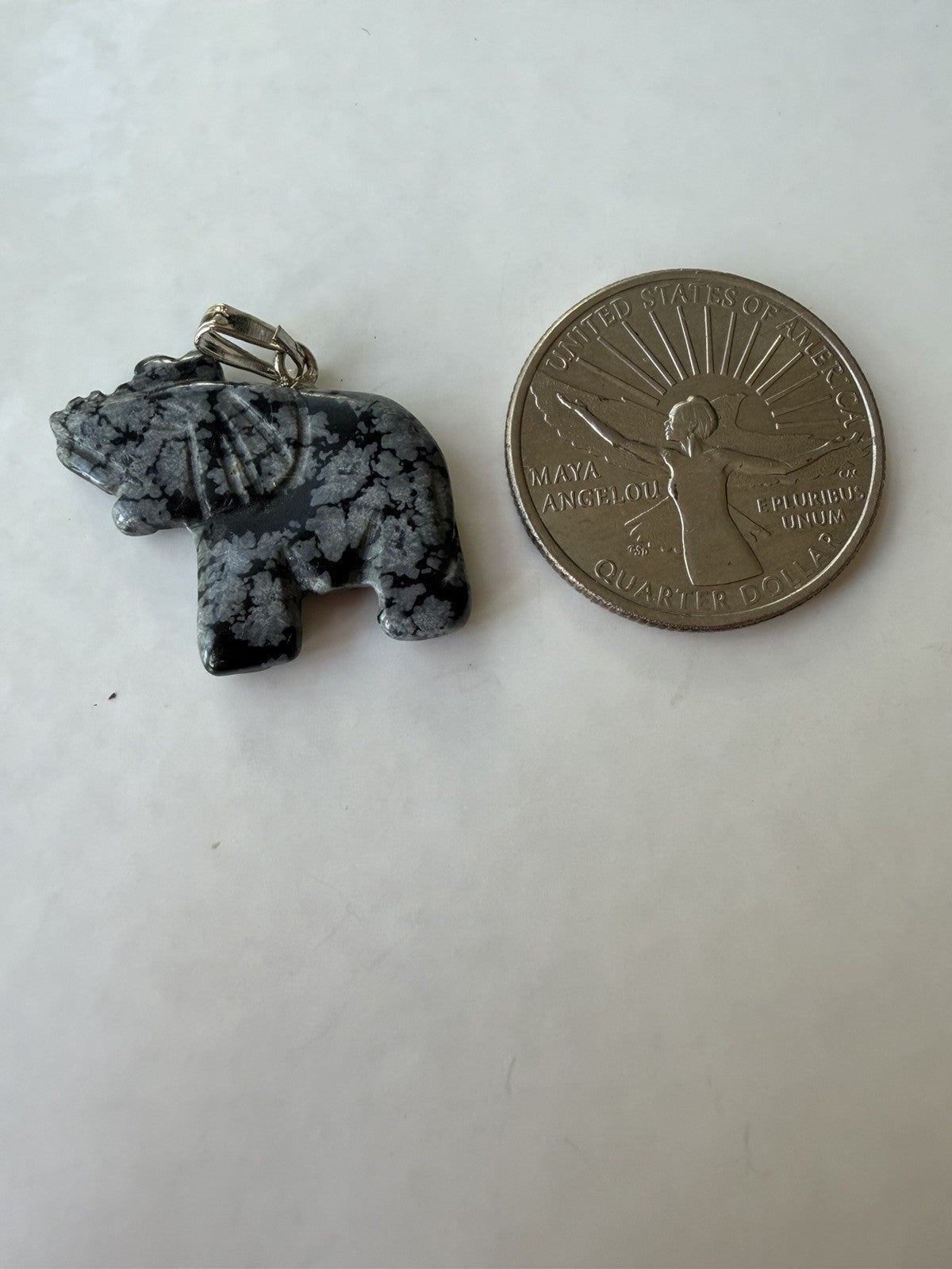 Vintage Hand Carved Natural Stone (Snowflake Obsidian ?) Elephant Fetish Pendant
