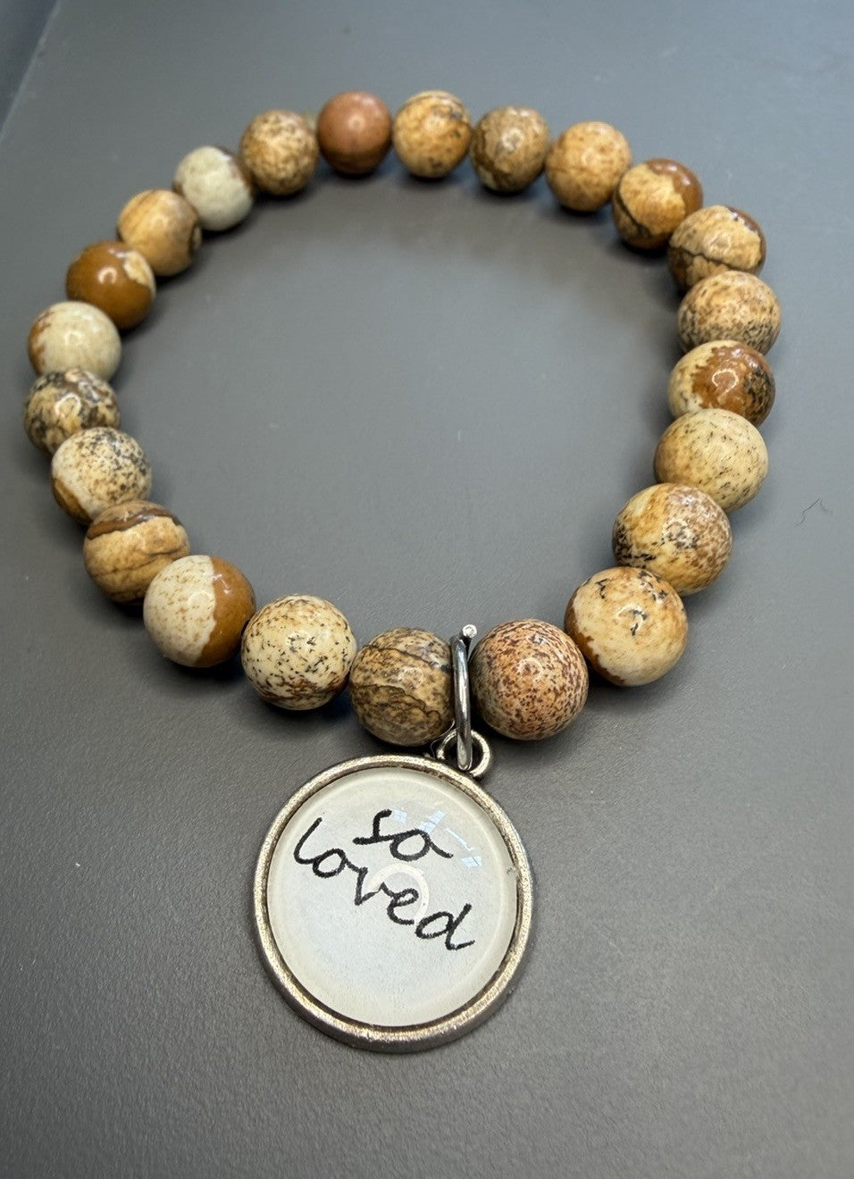 Jasper Beaded Motivational So loved Stretch Bracelet