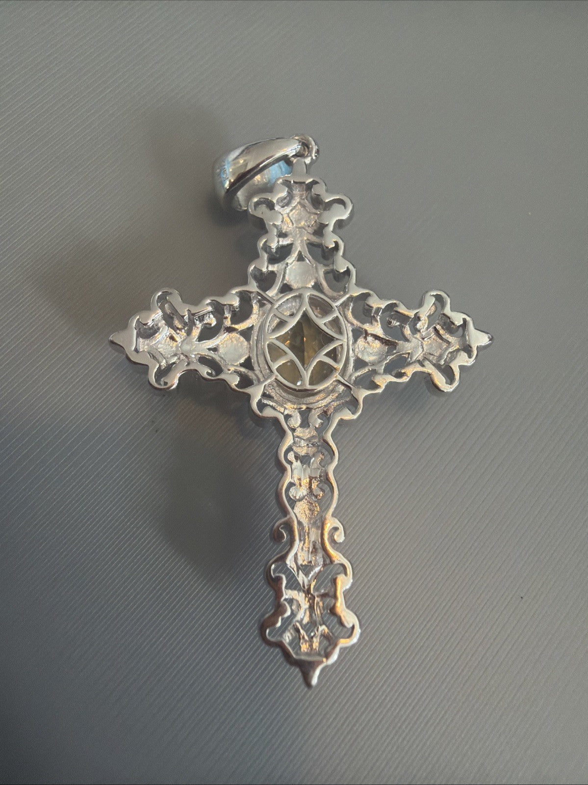 STS Karis Silver Tone Filigree, Golden Yellow Citrine CROSS Pendant