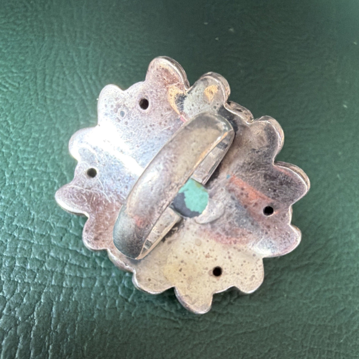 Vintage India 925 Sterling Silver Turquoise Coral Statement Ring Size 6.5