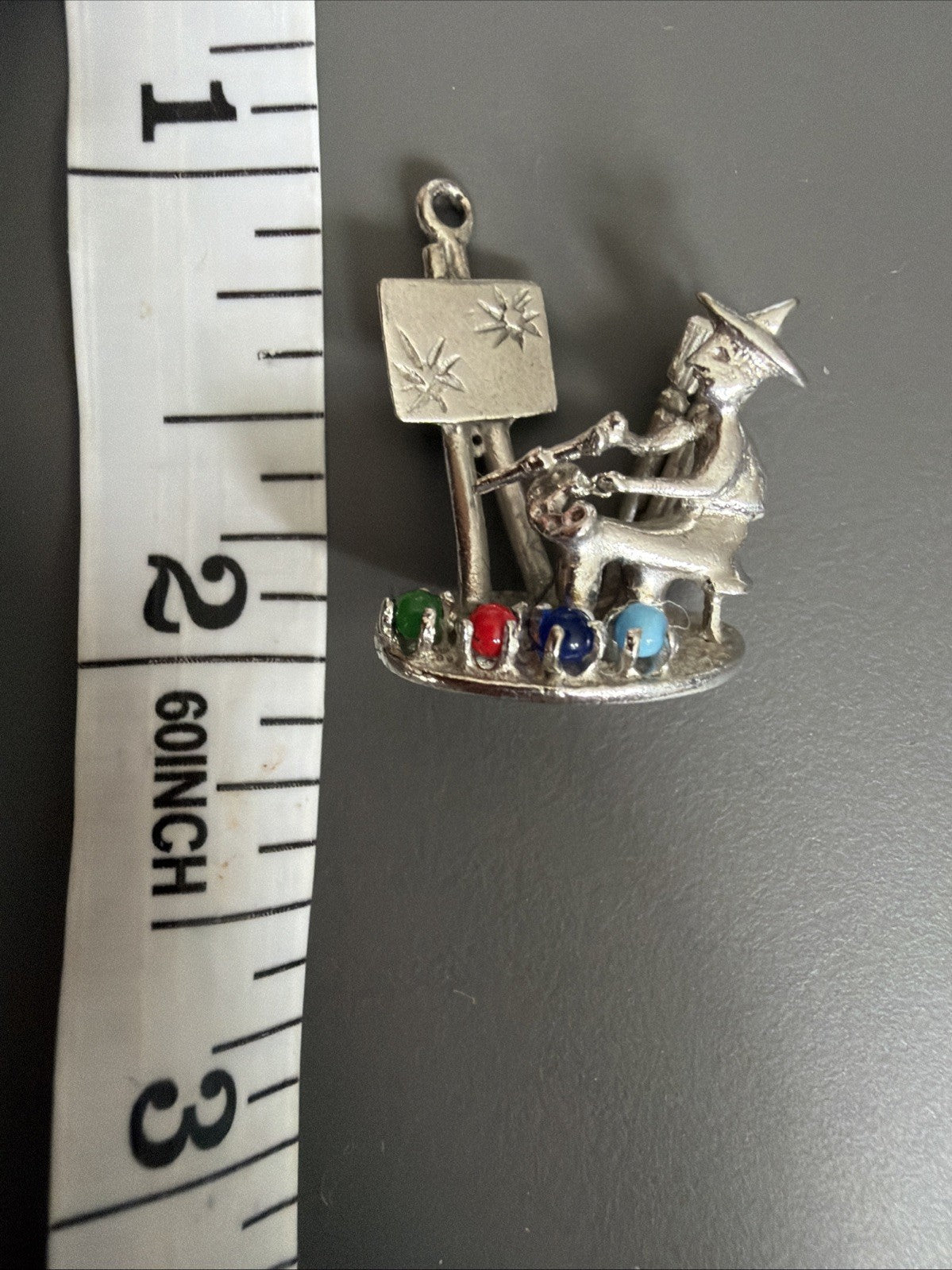 Vintage Sterling Silver 925 M&M Signed Artist Painter Figural Charm Gemstones
